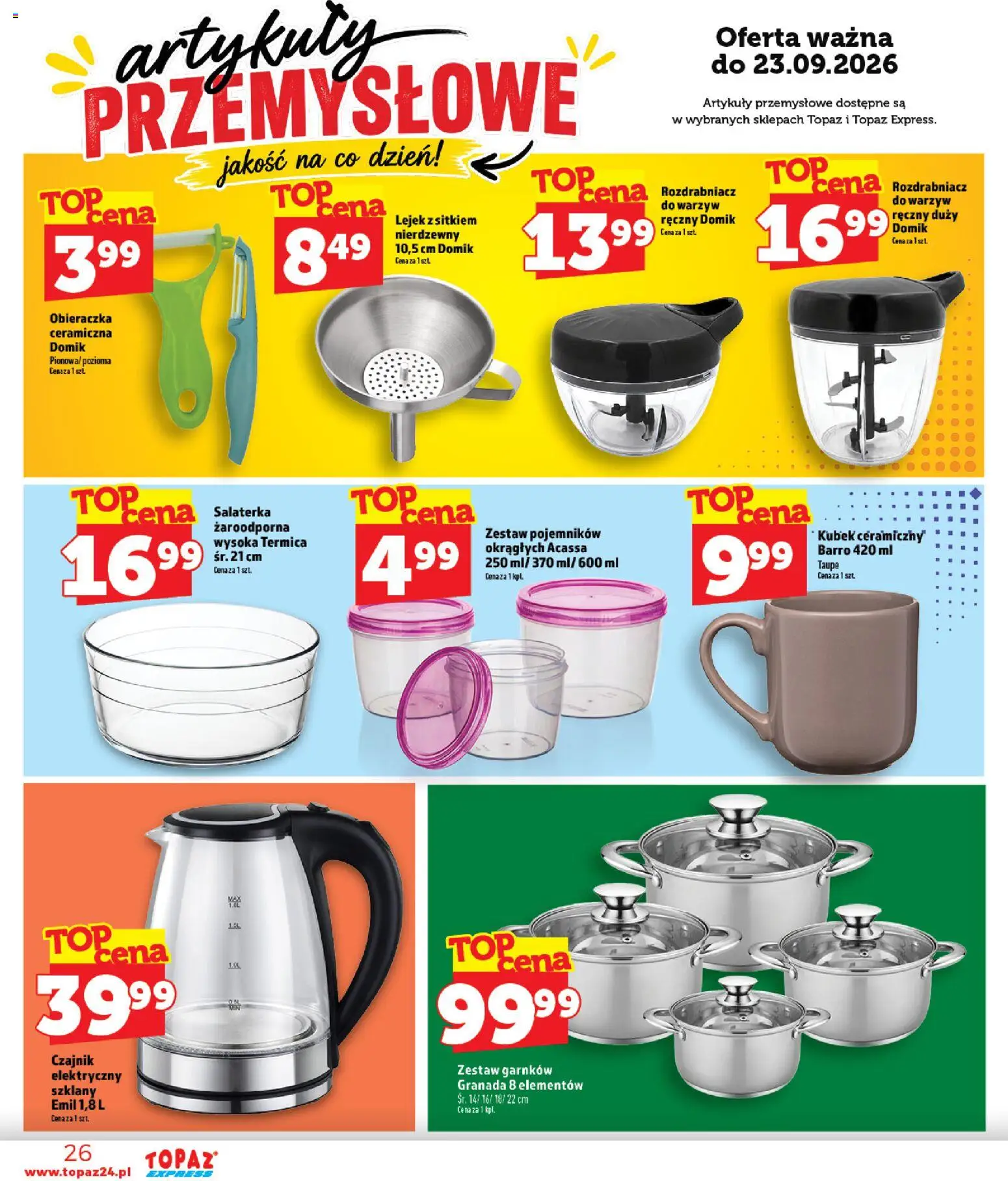 Topaz gazetka - Express od 17.09.2026 | Strona: 26 | Produkty: Czajnik elektryczny, Czajnik, Artykuły przemysłowe, Obieraczka