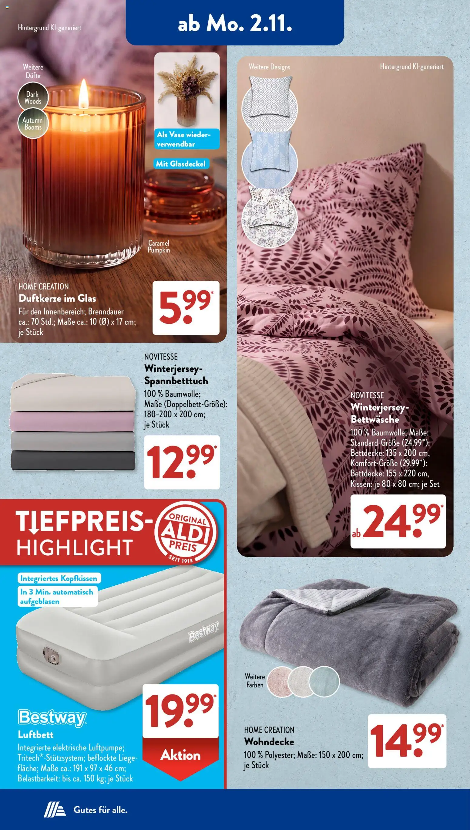 Aldi Süd Prospekt – gültig ab 02.11.2026 | Seite: 4 | Produkte: Liege, Bettwäsche, Bettdecke, Home creation