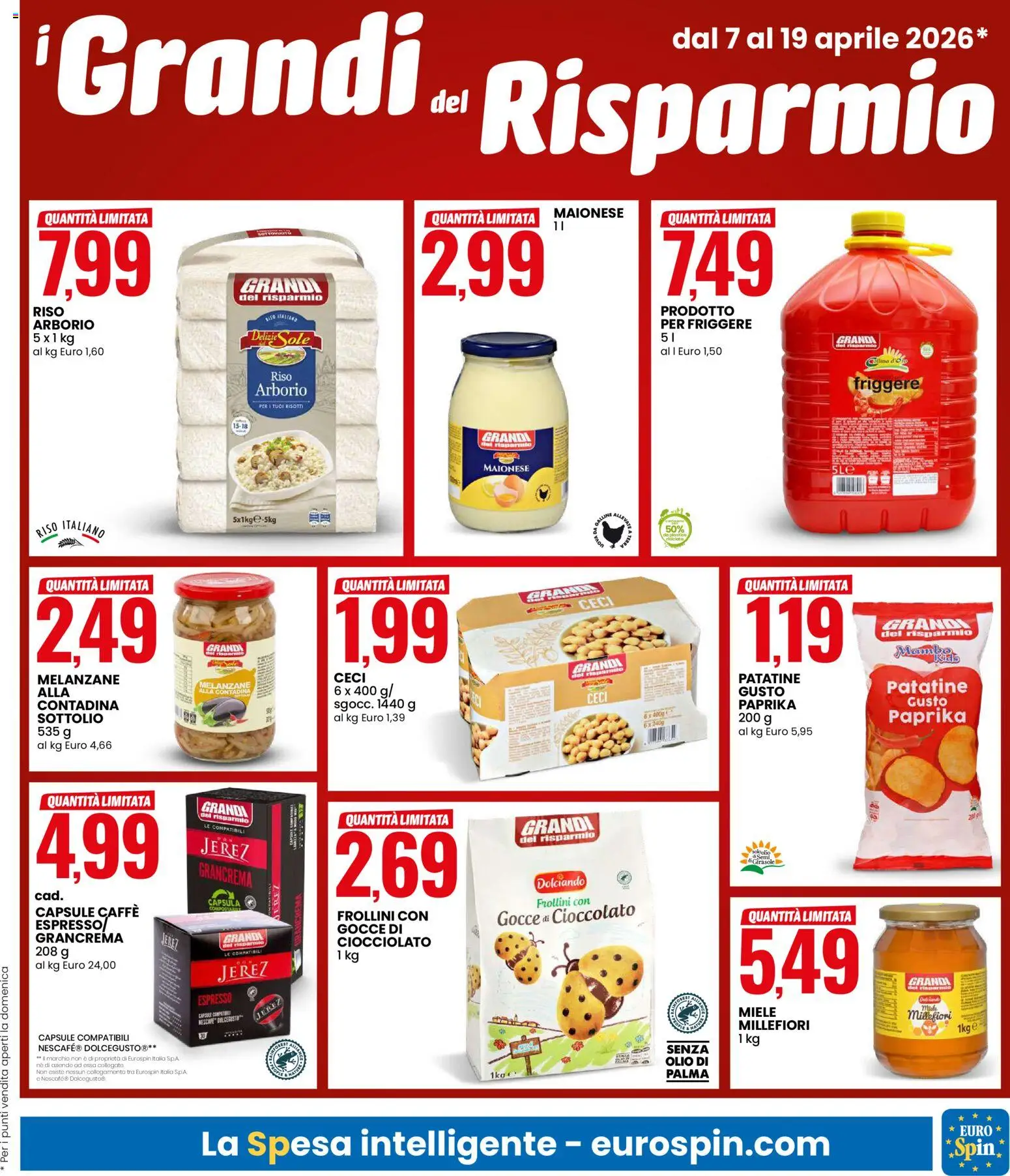 Volantino Eurospin del 07.04.2026 | Pagina: 3 | Prodotti: Caffè, Cioccolato, Ceci, Frollini