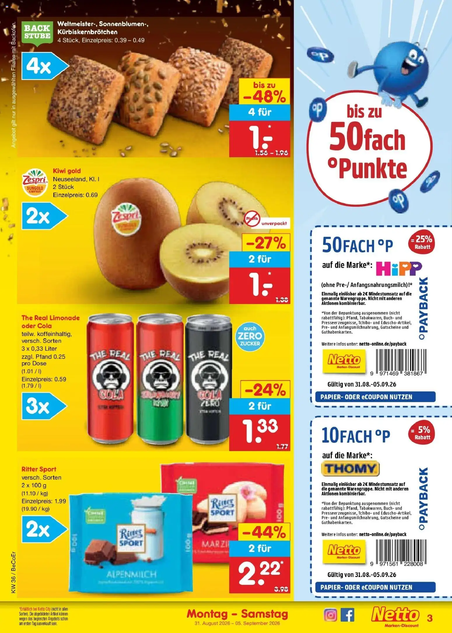 Netto Marken-Discount Prospekt Kremmen (ab 31.08.2026) » Angebote | Seite: 5 | Produkte: Cola, Limonade, Zucker, Kiwi