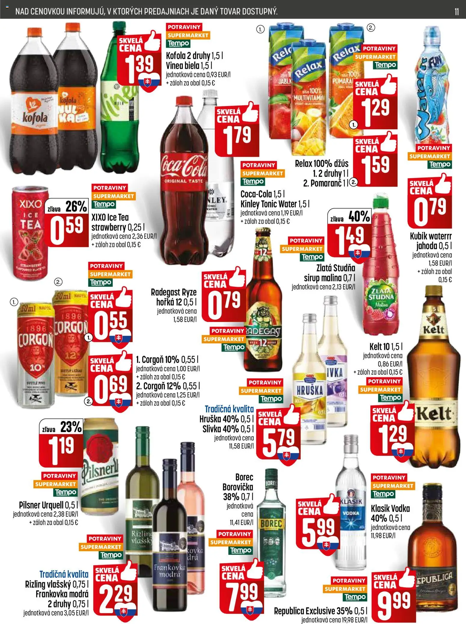Nové COOP Jednota akcie – leták je platný od 07.05.2026 | Strana: 11 | Produkty: Kelt, Kofola, Republica, Vodka
