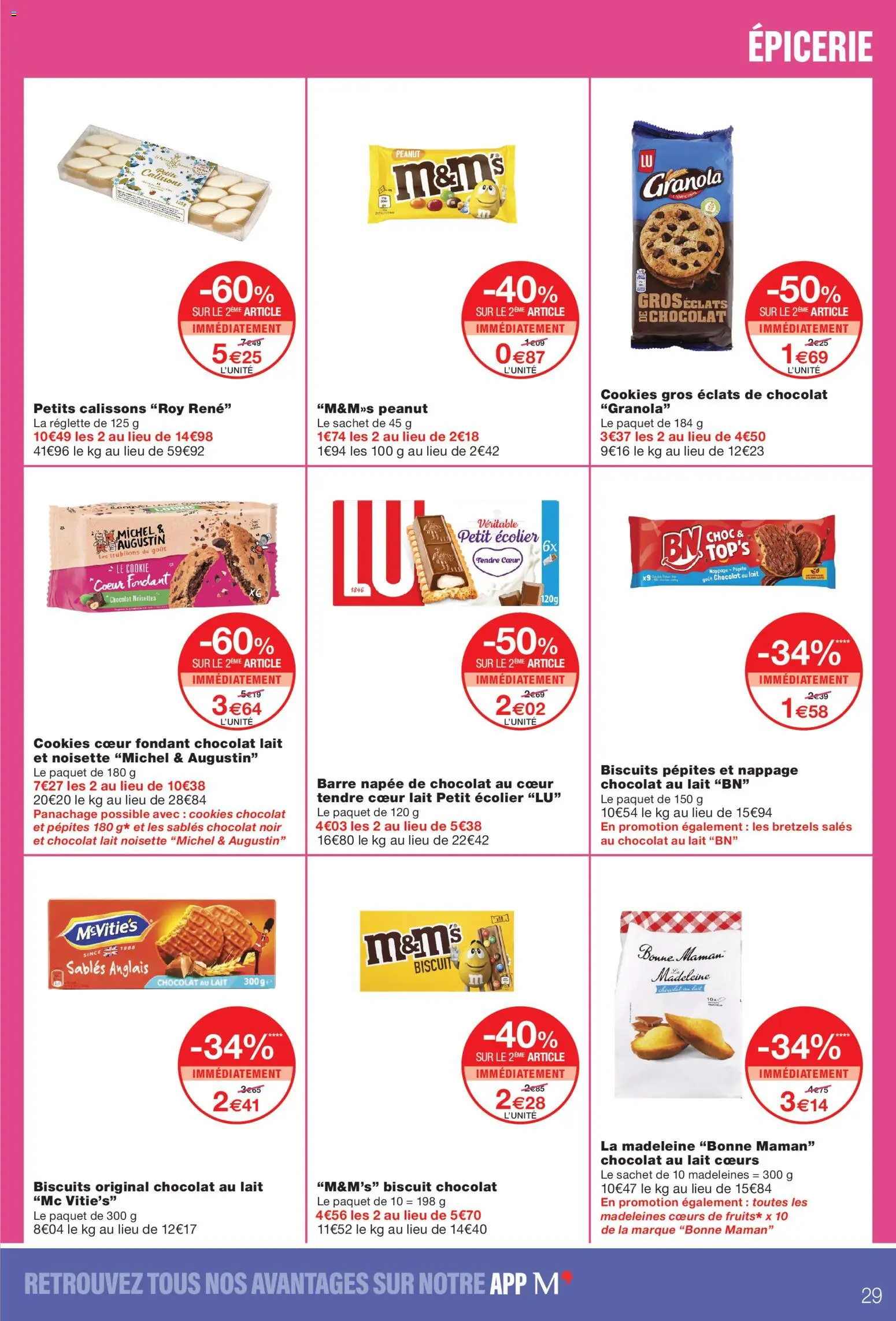 {H1} | Page: 29 | Produits: Noisettes, Chocolat noir, Madeleine, Cookies coeur fondant