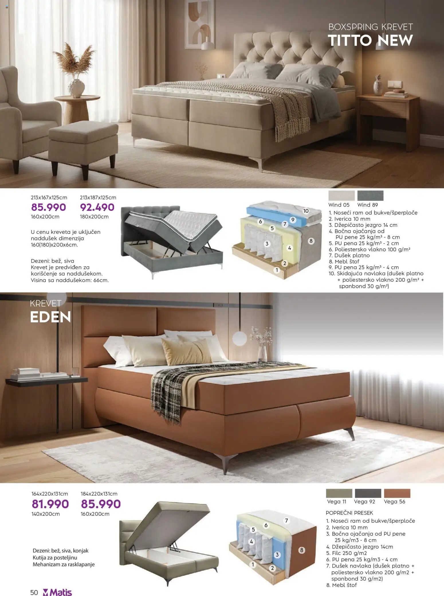 Matis katalog - važi od 01.05.2026 | Strana: 50 | Proizvode: Krevet, Dušek, Kutija
