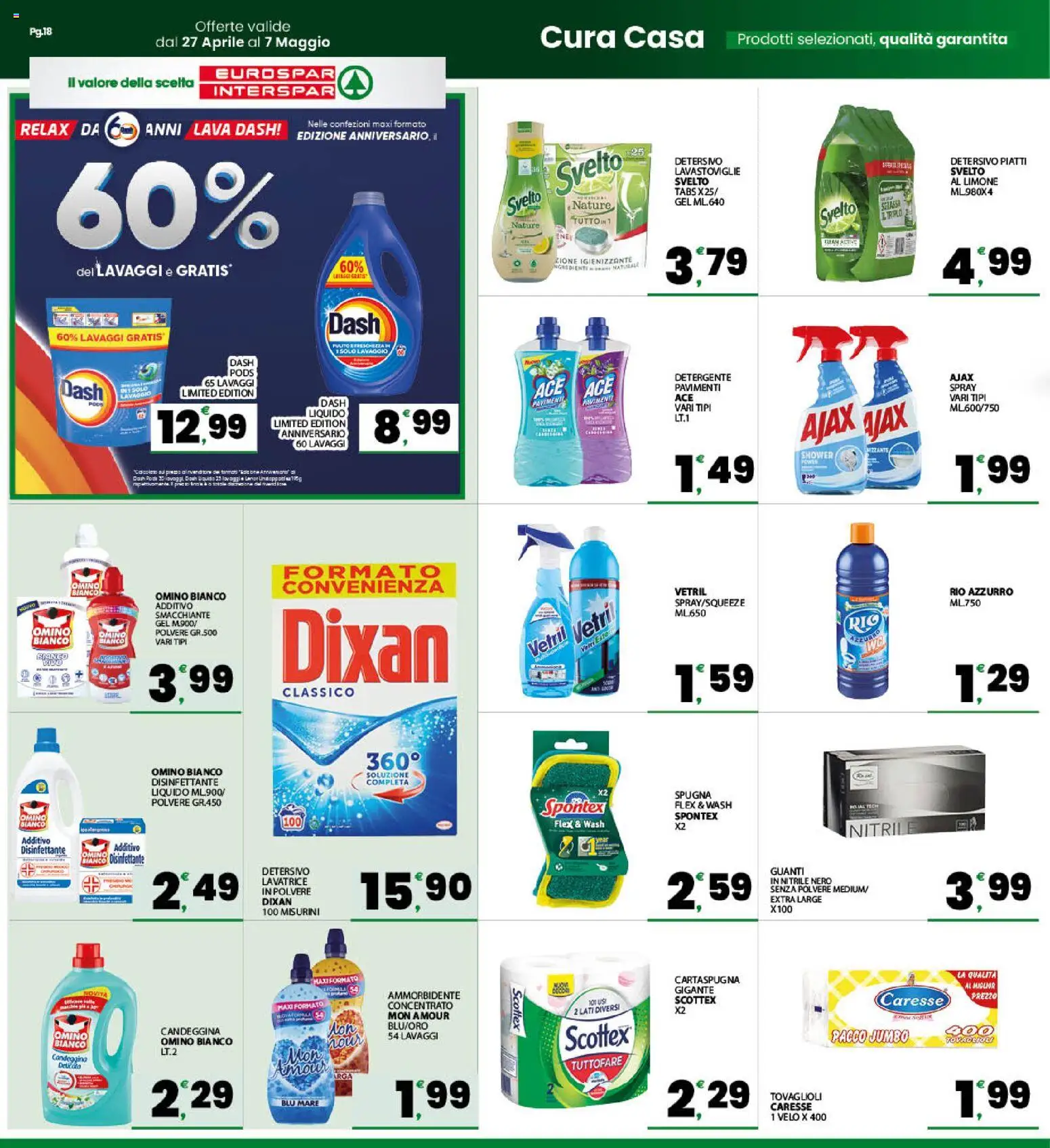 Volantino Interspar del 27.04.2026 | Pagina: 18 | Prodotti: Spugna, Ammorbidente, Candeggina, Guanti