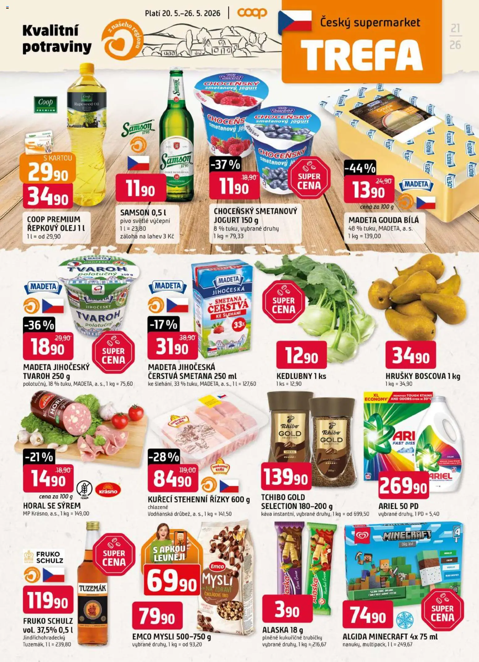 Trefa leták od 20.05.2026 | Strana: 1 | Produkty: Gouda, Tvaroh, Stehenní řízky, Tchibo Gold