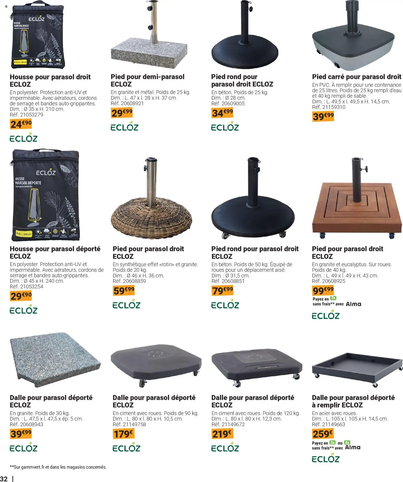{H1} | Page: 32 | Produits: Poids, Parasol déporté, Parasol