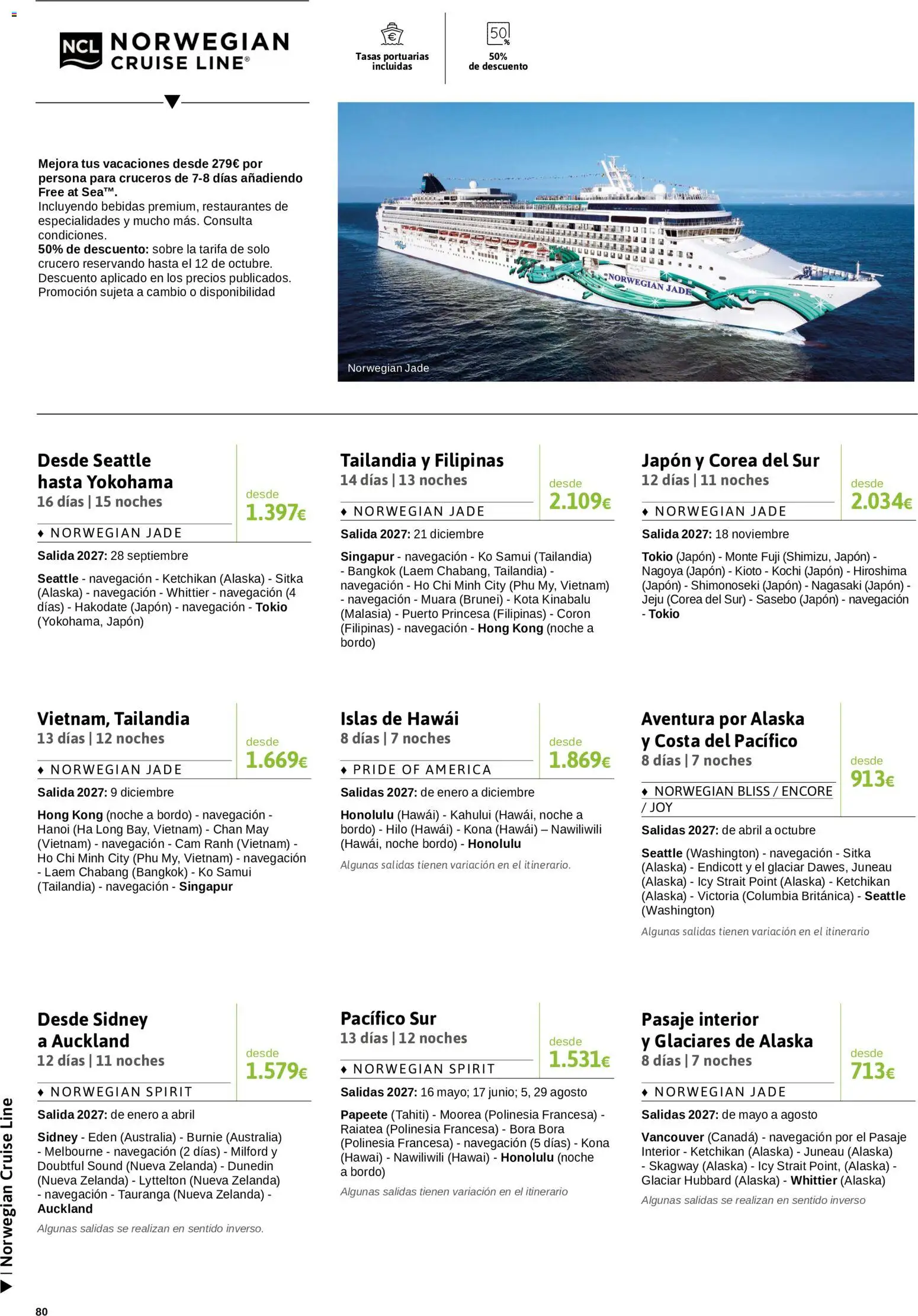 Viajes El Corte Inglés Crucero fantástico │ válido desde el 14/09/2026 | Página: 80 | Productos: Especialidades, Bebidas, Navegación
