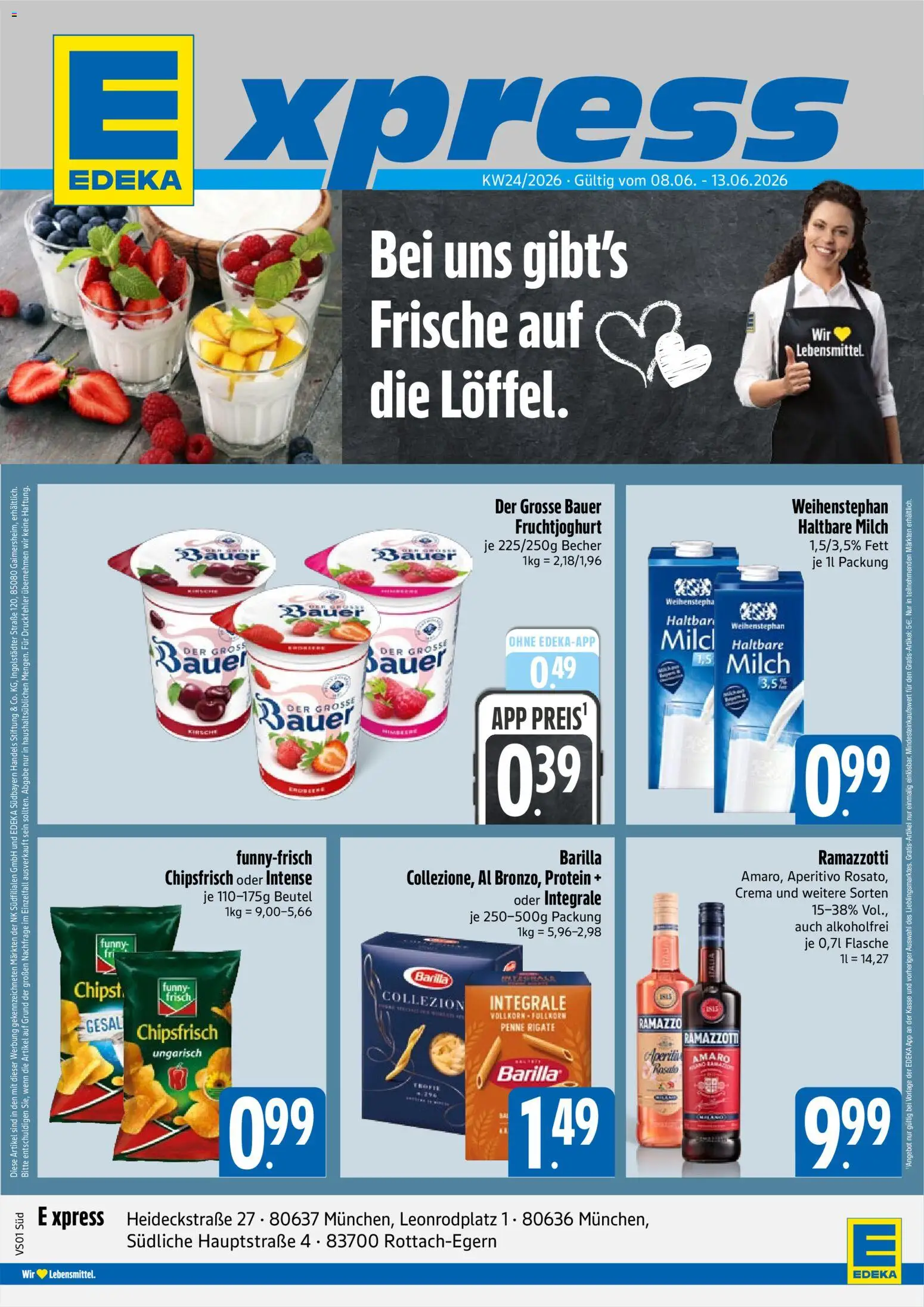 E xpress Prospekt – gültig ab 08.06.2026 | Seite: 1 | Produkte: Barilla, Haltbare milch, Funny frisch, Ramazzotti