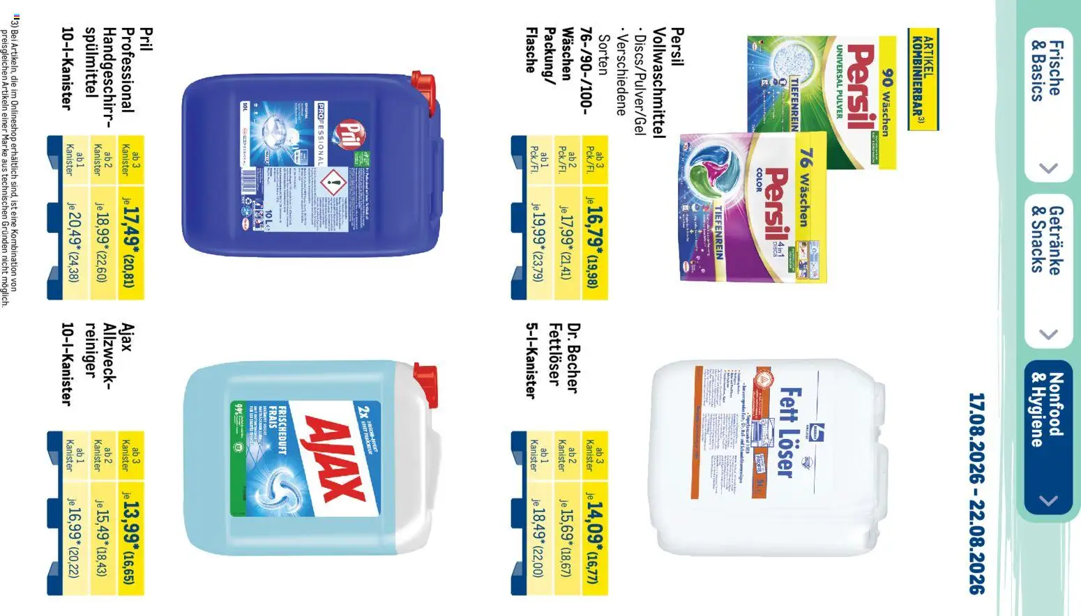 Metro NonFood-Angebote – gültig ab 17.08.2026 | Seite: 13 | Produkte: Pril, Persil