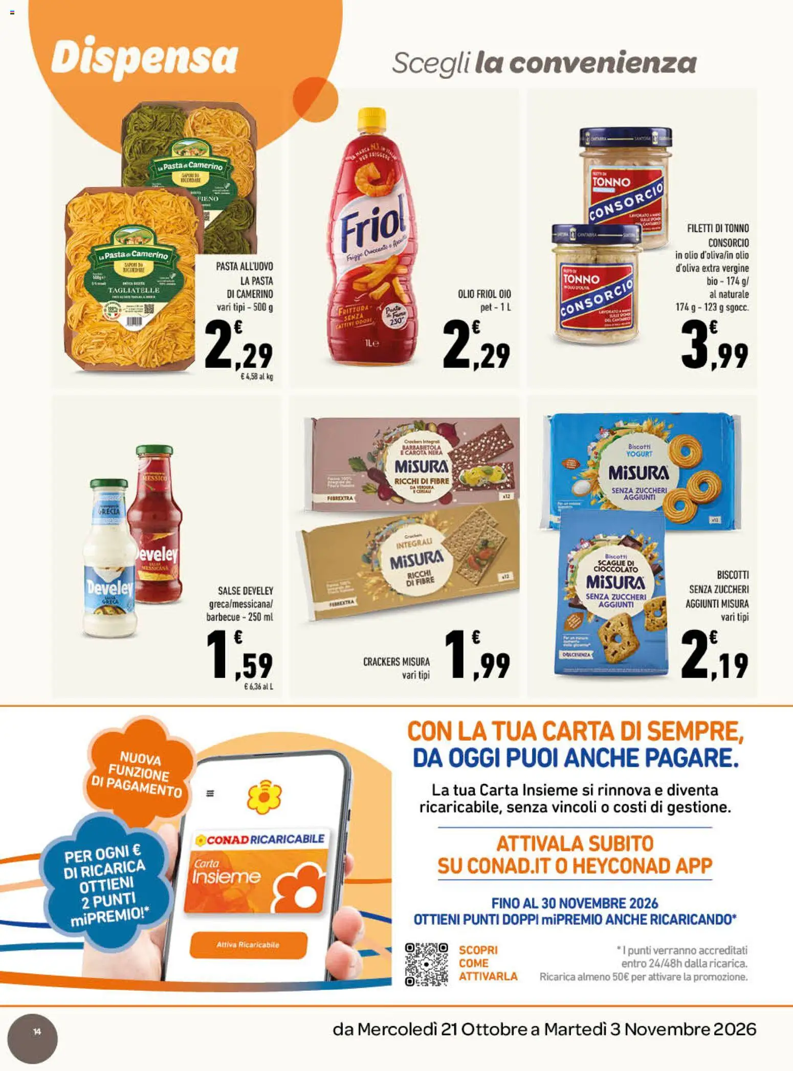 Volantino Conad del 21/10/2026 | Pagina: 14 | Prodotti: Yogurt, Biscotti, Pasta, Tonno