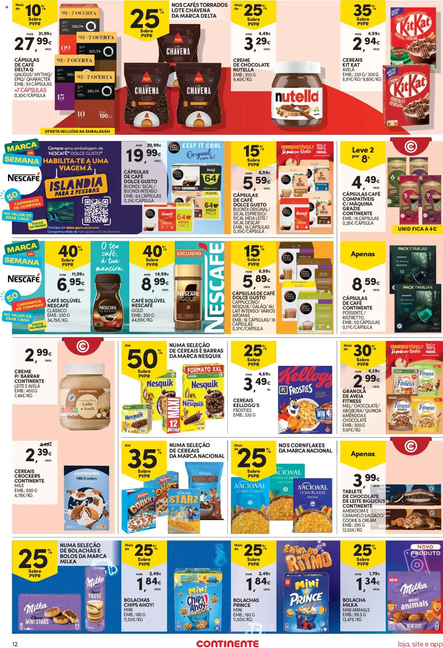 Continente Semanal Continente Bom Dia │ válido de 01/09/2026 | Página: 12 | Produtos: Nutella, Bolachas, Quinoa, Dolce gusto