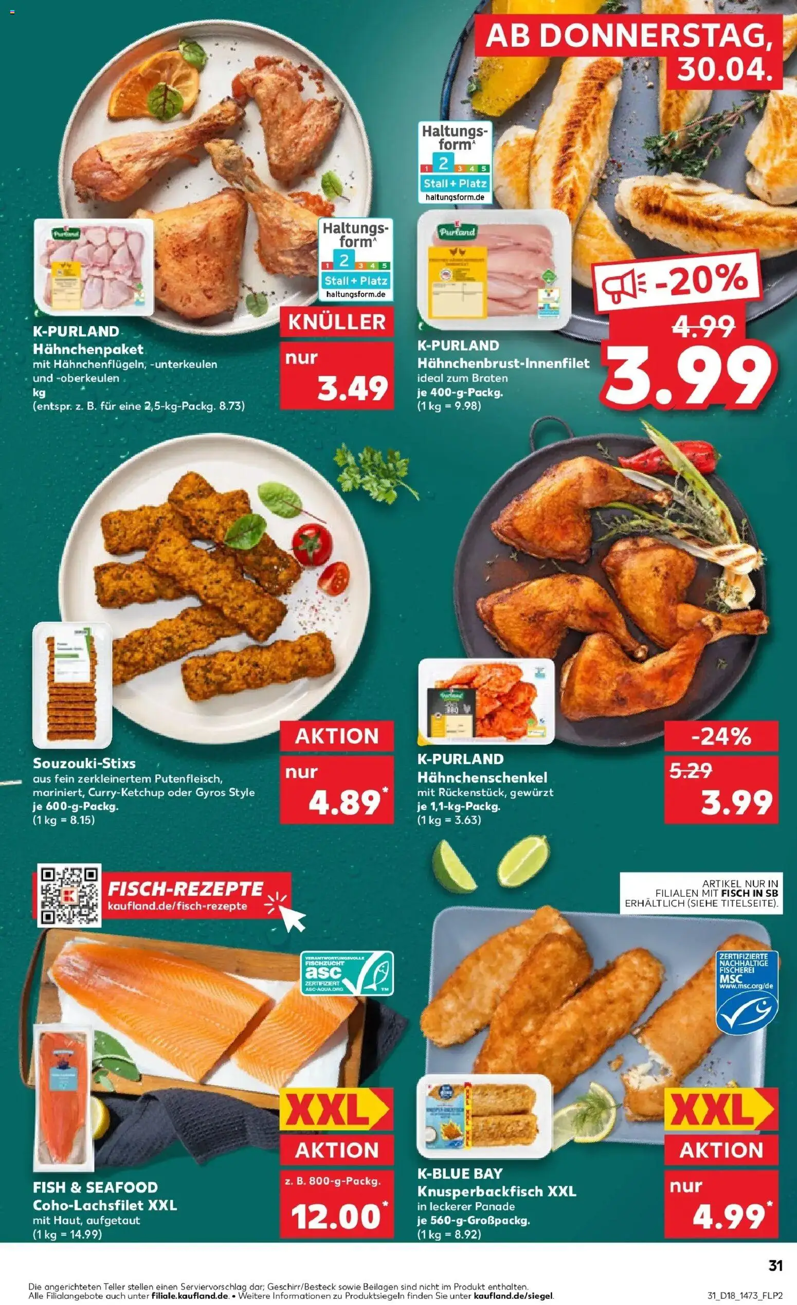 Prospekt Kaufland ab 30.04.2026 » Angebote Online zum Blättern | Seite: 31 | Produkte: Hahnchenschenkel, Fisch, Gyros