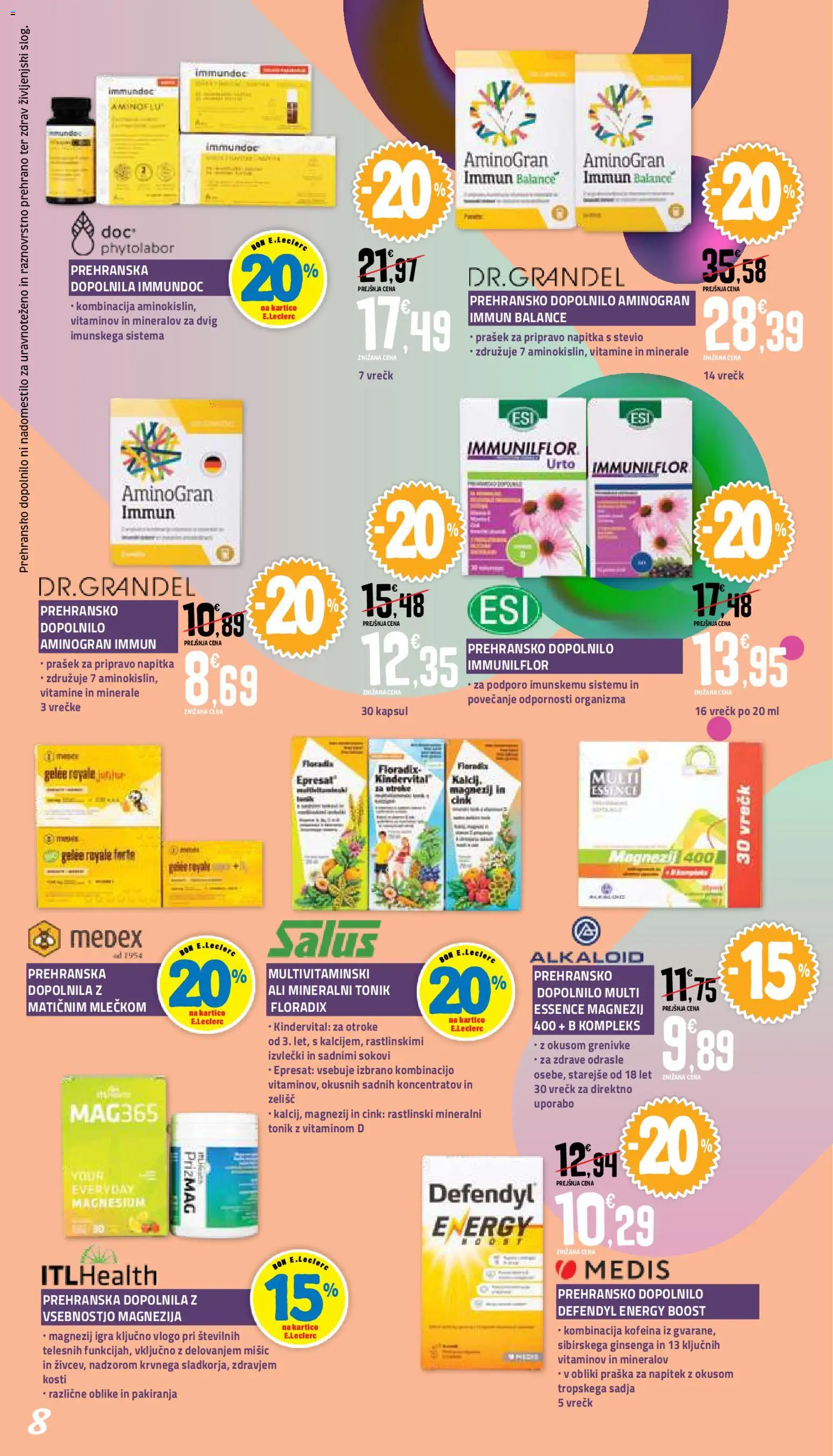 Novi E.leclerc katalog ponudbe – veljaven od 04.09.2026 | Stran: 8 | Izdelki: Prehranska dopolnila, Igra, Prašek, Tonik