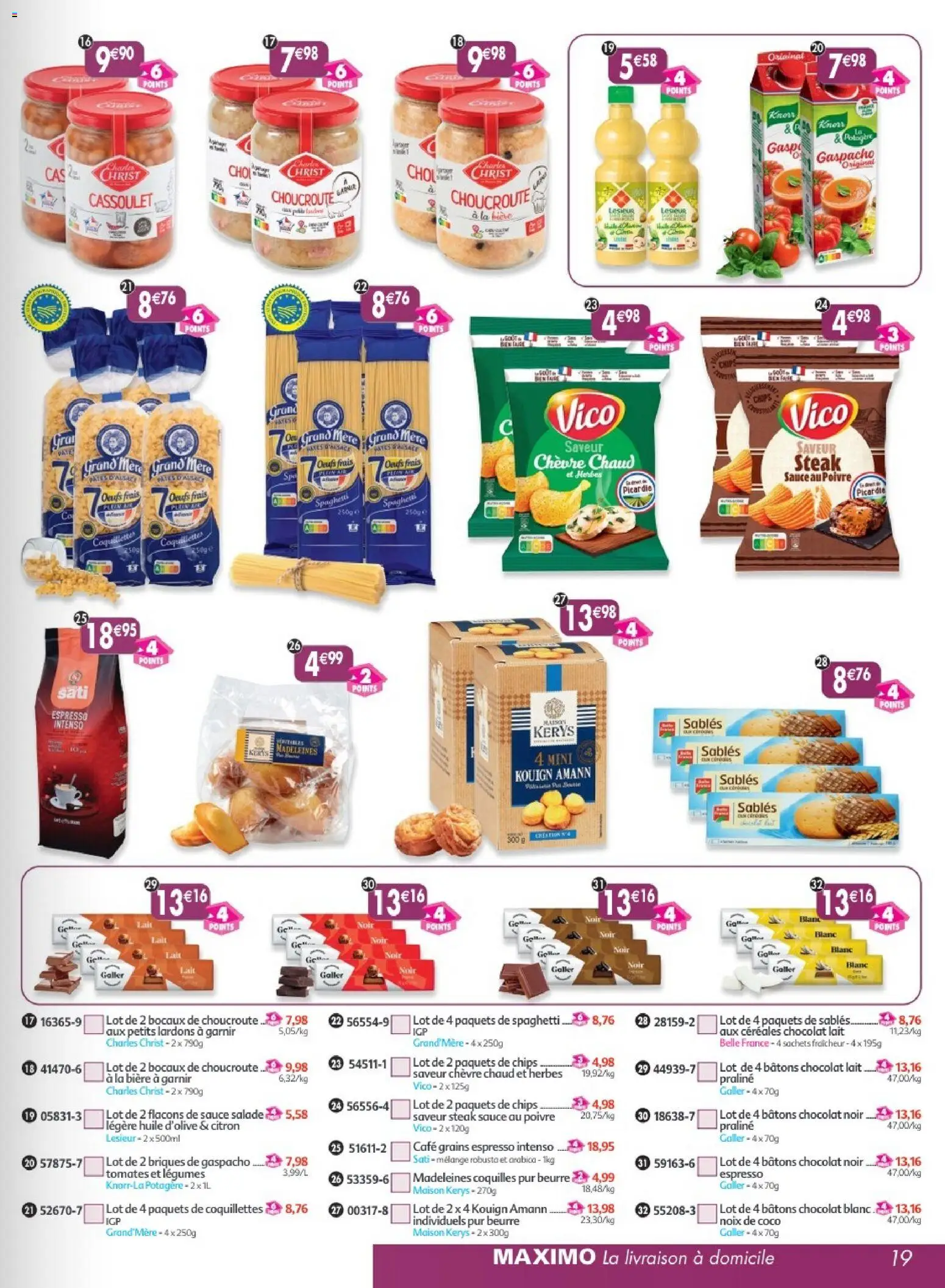 {H1} | Page: 19 | Produits: Salade, Madeleines, Lait, Tomates