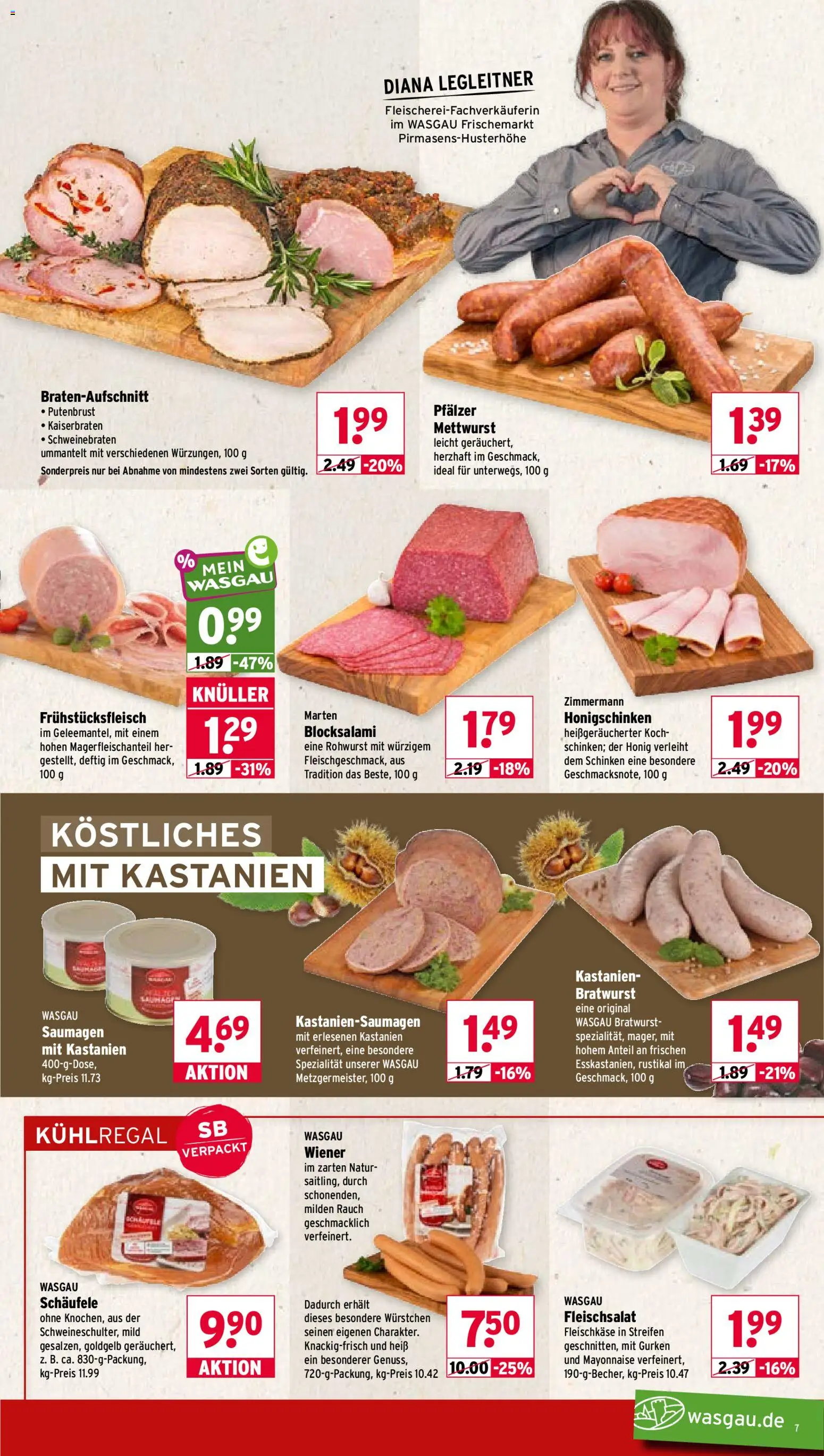 Wasgau Prospekt – gültig ab 28.09.2026 | Seite: 7 | Produkte: Putenbrust, Bratwurst, Schinken, Gurken