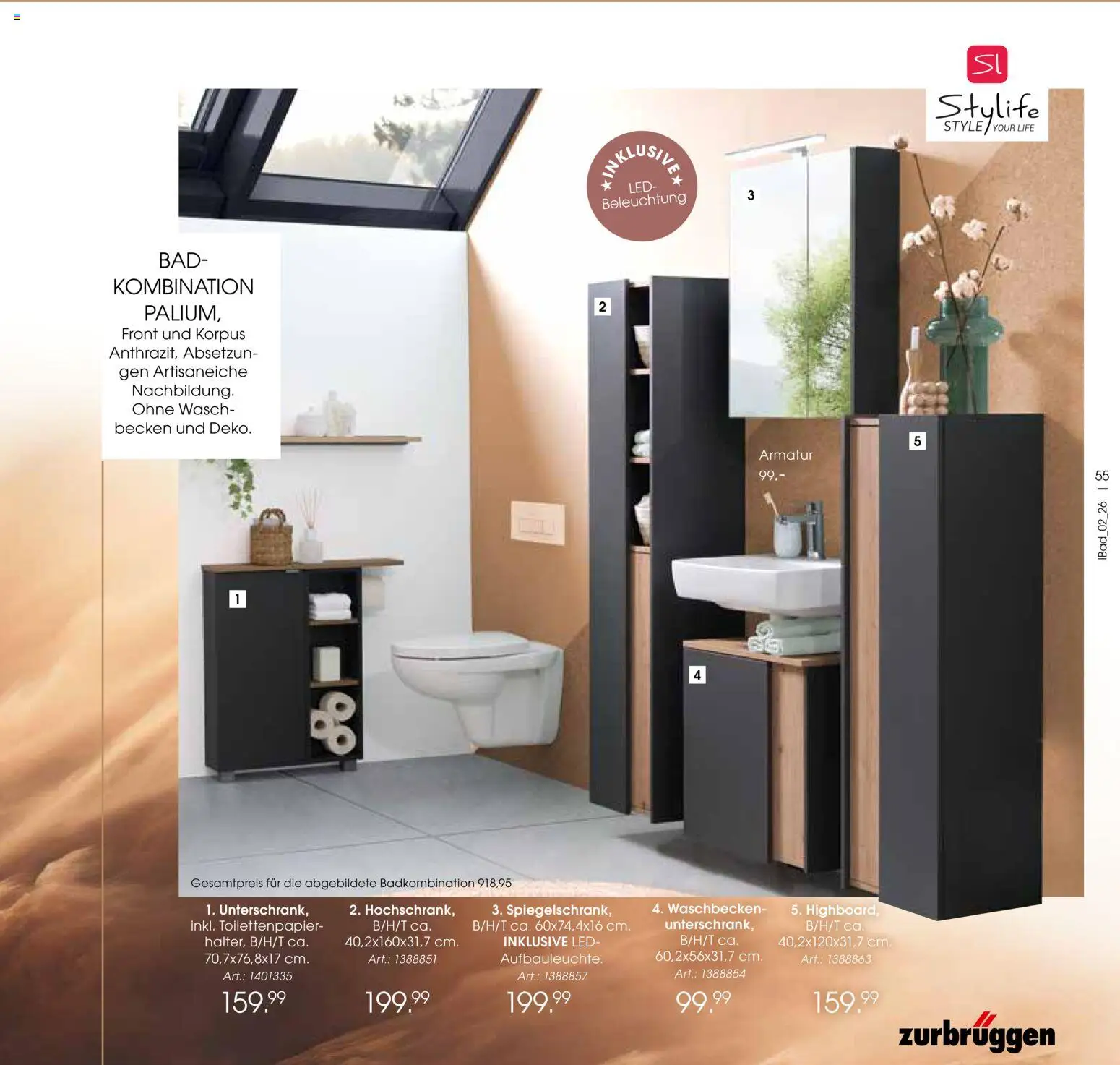 Zurbrüggen Bad Design Trends – gültig ab 23.03.2026 | Seite: 55 | Produkte: Waschbecken, Bad, Armatur, Toilettenpapier