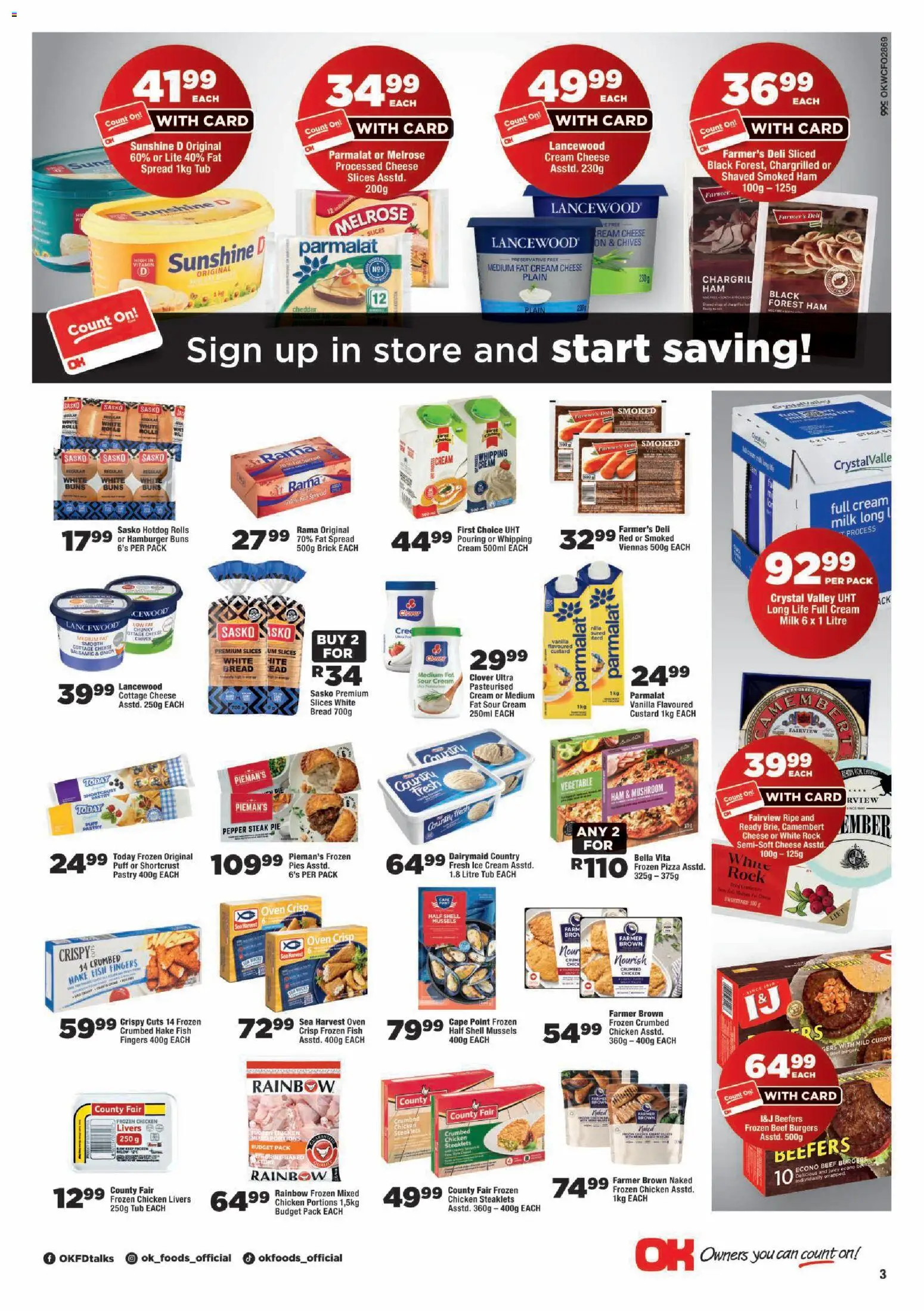 New OK Foods catalogue – valid from 15/07/2026 | Page: 3 | Products: Oven, Buns, Pizza, Fish