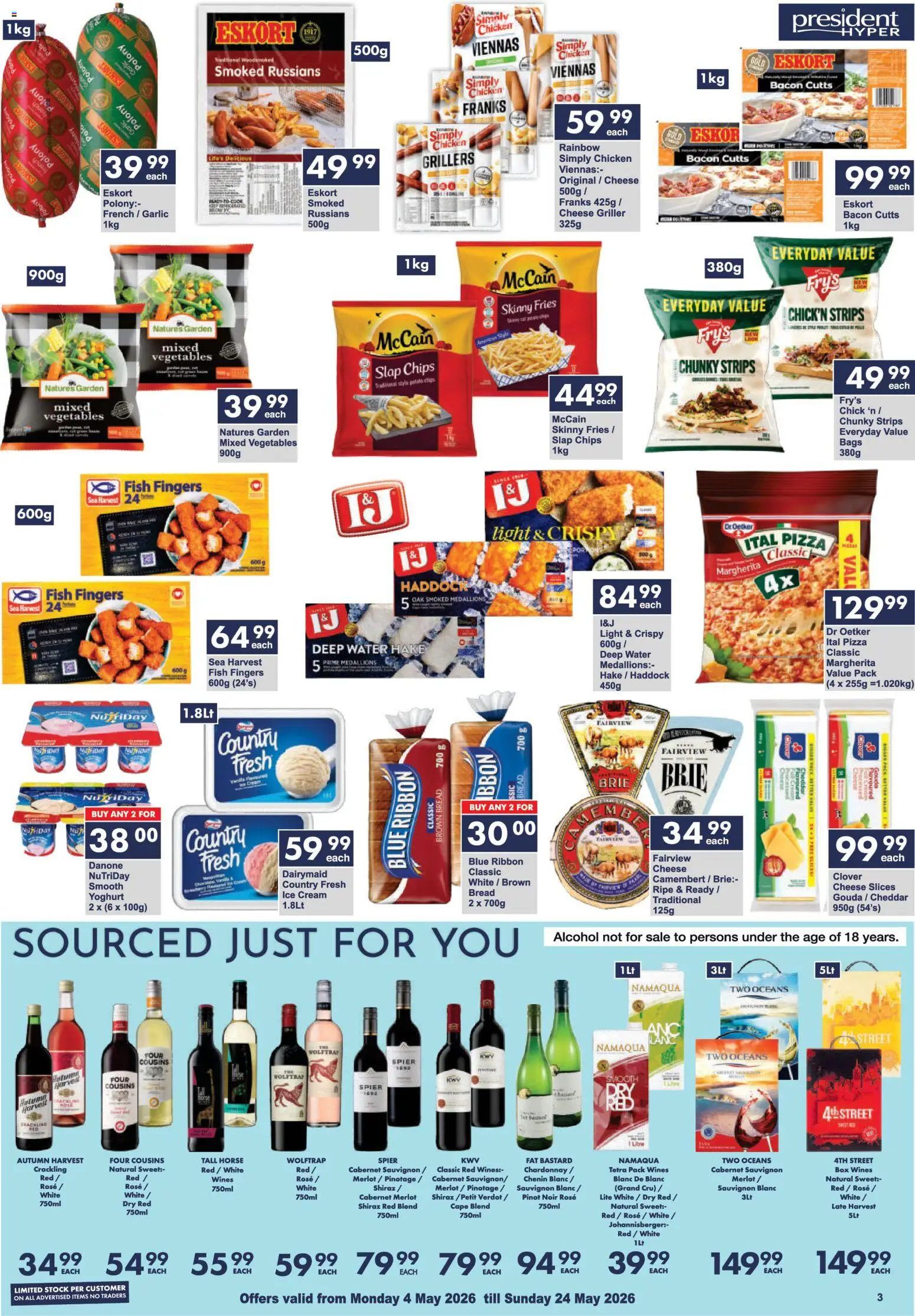 New President Hyper catalogue – valid from 04.05.2026 | Page: 3 | Products: Yoghurt, Ice cream, Vegetables, Bacon