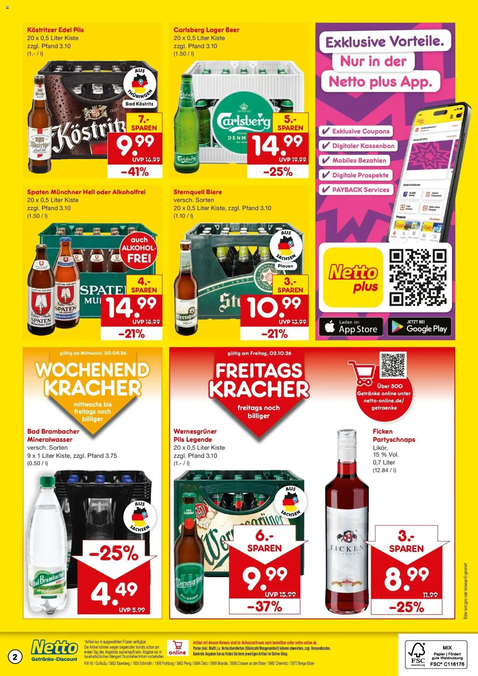 Netto Marken-Discount Prospekt Frohburg – gültig ab 28.09.2026 | Seite: 2 | Produkte: Carlsberg, Wernesgruner, Mineralwasser, Bilder