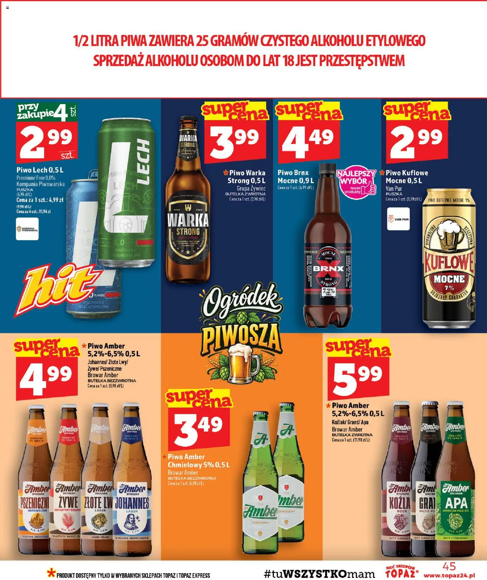 Topaz gazetka - Ceny małe na stałe od 08.10.2026 | Strona: 45 | Produkty: Lech, Warka, Piwo Warka, Piwo