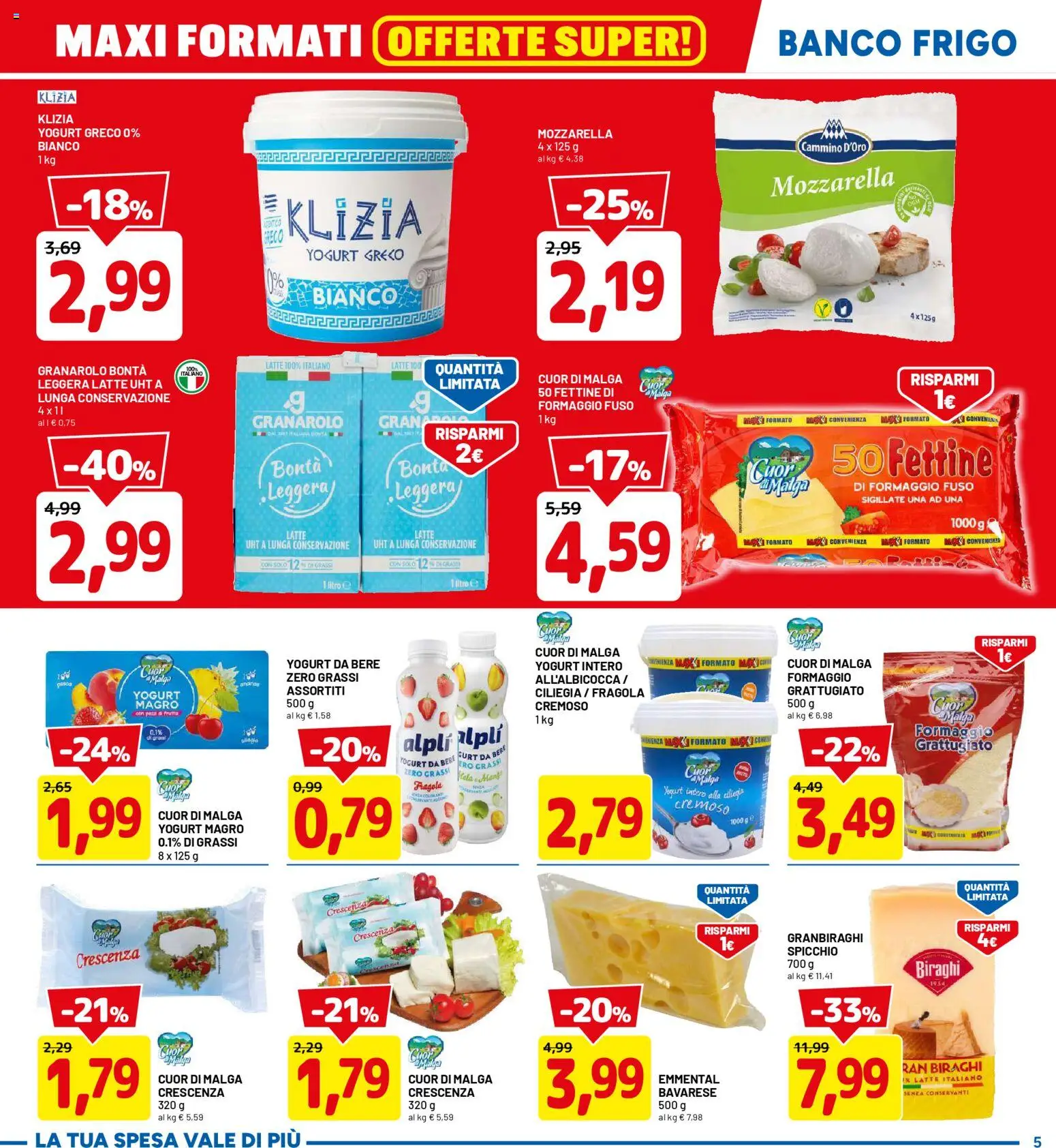 Volantino D Più del 20.04.2026 | Pagina: 5 | Prodotti: Yogurt greco, Latte, Crescenza, Emmental