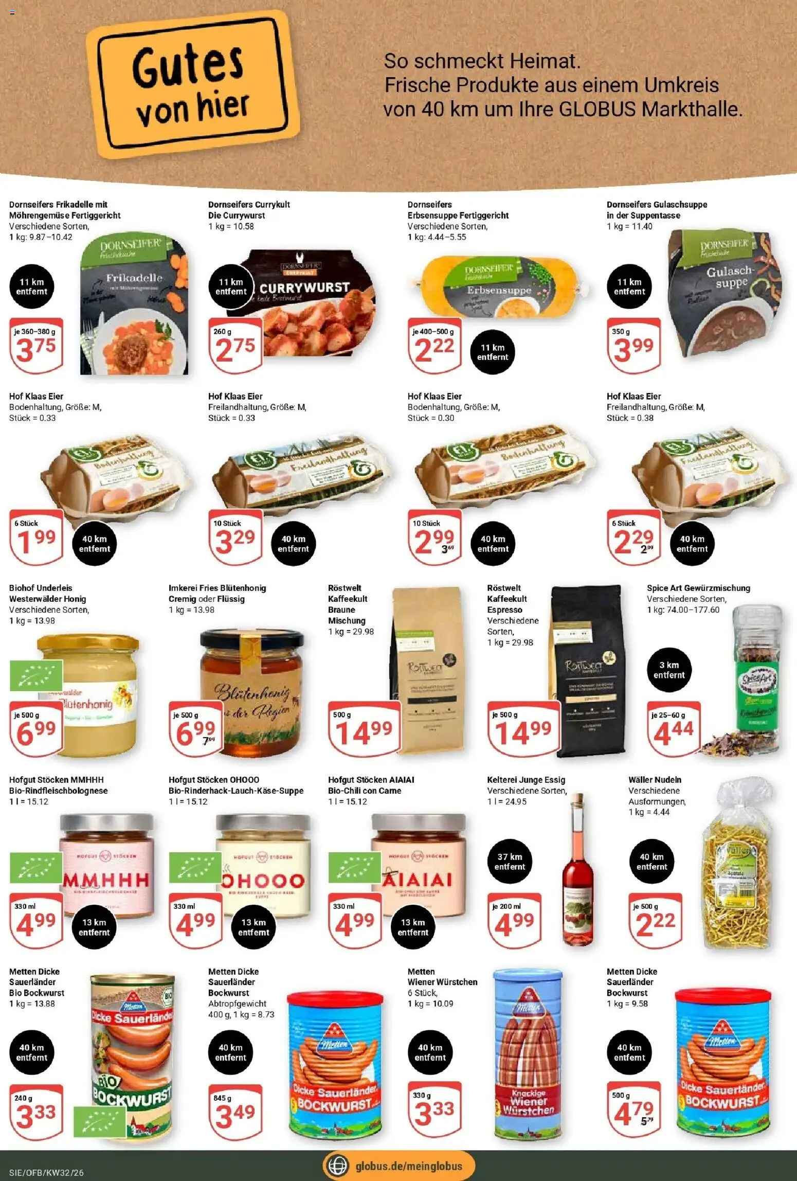 Globus Prospekt Siegen (ab 03.08.2026) » Angebote online | Seite: 22 | Produkte: Bockwurst, Eier, Gulasch, Nudeln