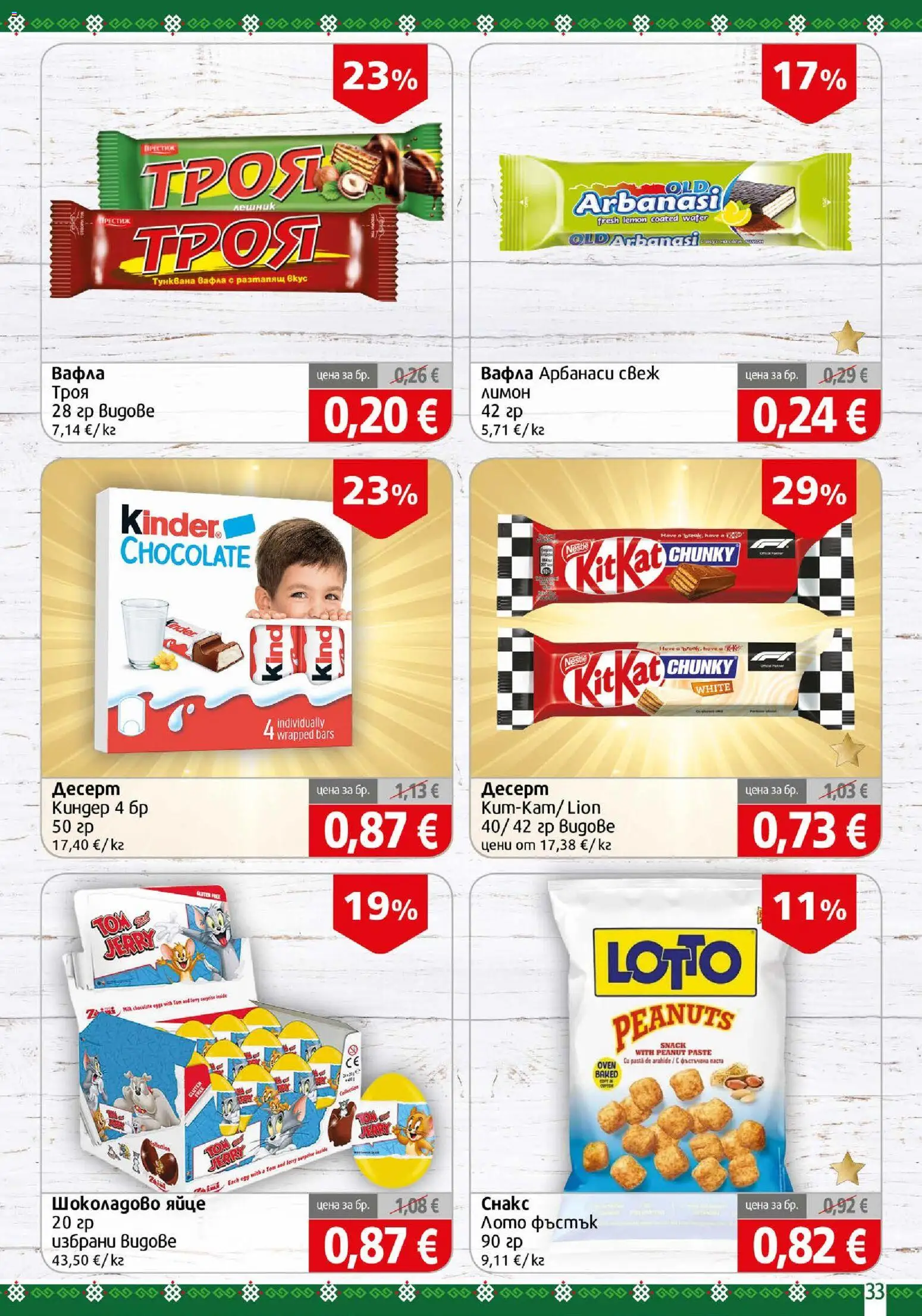 {H1} | Страница: 33 | Продукти: Десерт, Тунквана вафла, Шоколадово яйце, Вафла