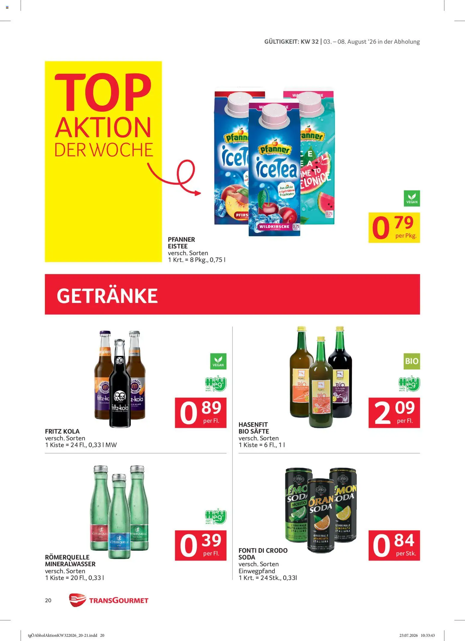 Transgourmet Flugblatt gültig ab 03.08.2026 | Seite: 20 | Produkte: Getränke, Mineralwasser, Früchtetee