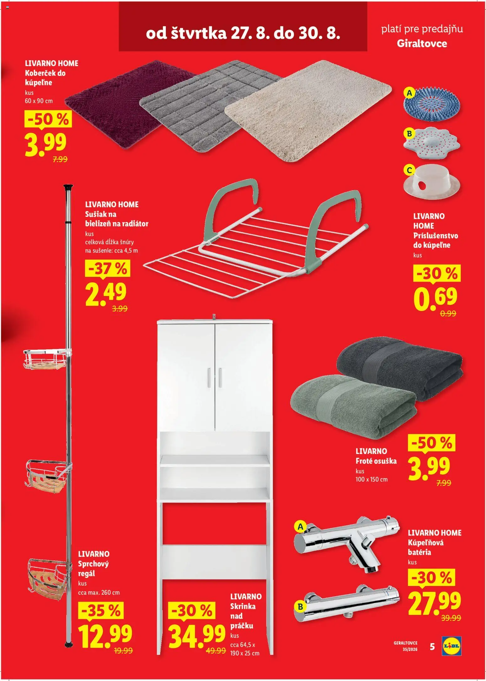 Nové Lidl akcie – leták je platný od 27.08.2026 | Strana: 5 | Produkty: Regál, Skrinka, Skrinka nad práčku, Radiator