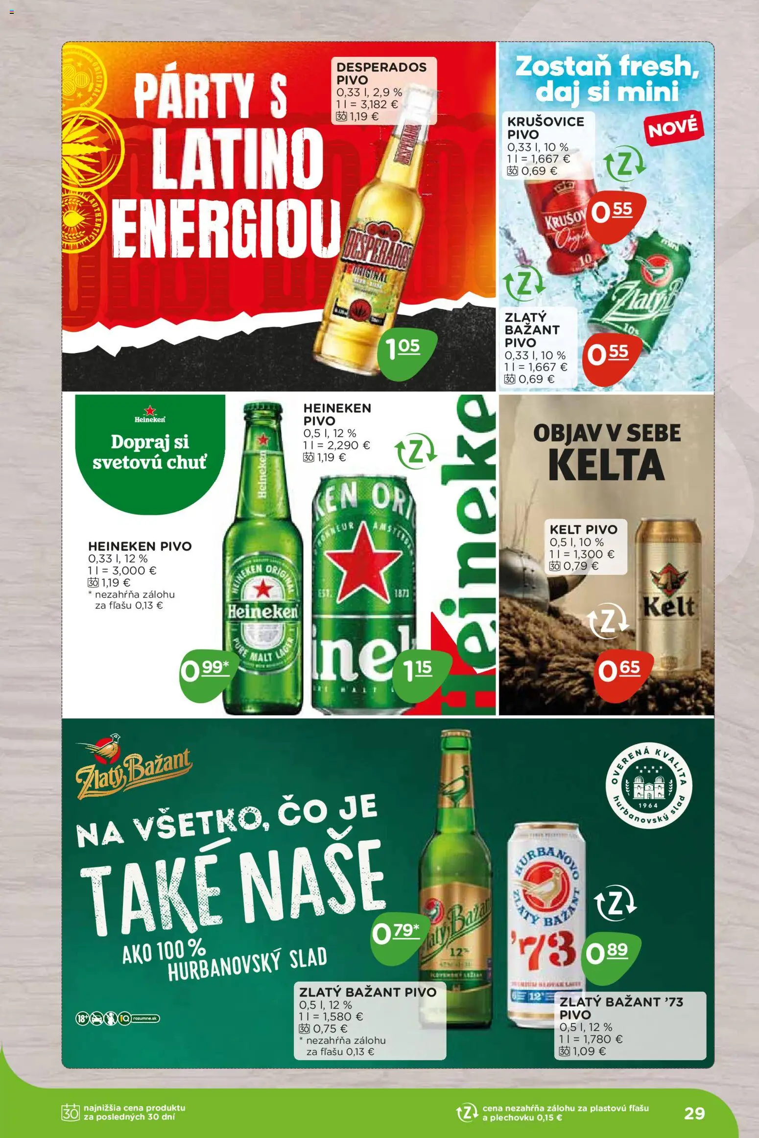 Nové Terno akcie – leták je platný od 07.09.2026 | Strana: 29 | Produkty: Pivo, Desperados, Kelt, Heineken