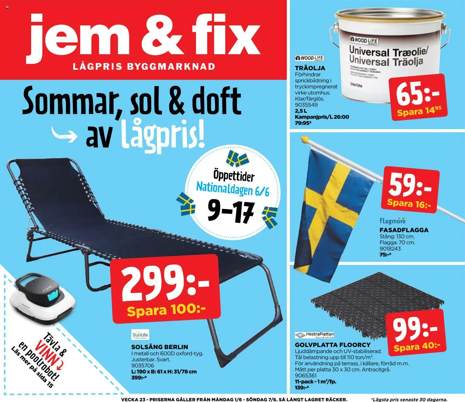 Jem & Fix reklamblad aktuell från 01.06.2026 | Sida: 1 | Produkter: Doft, Solsäng, Träolja