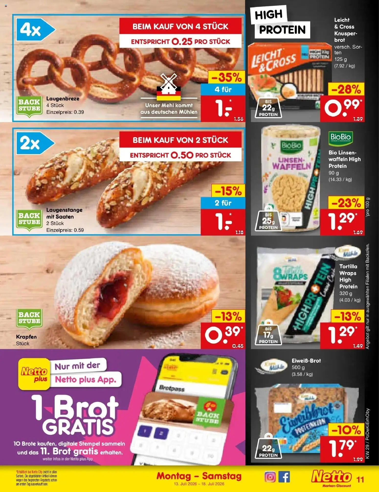 Netto Marken-Discount Prospekt Buttenwiesen – gültig ab 13.07.2026 | Seite: 11 | Produkte: Mehl, Waffeln, Brot