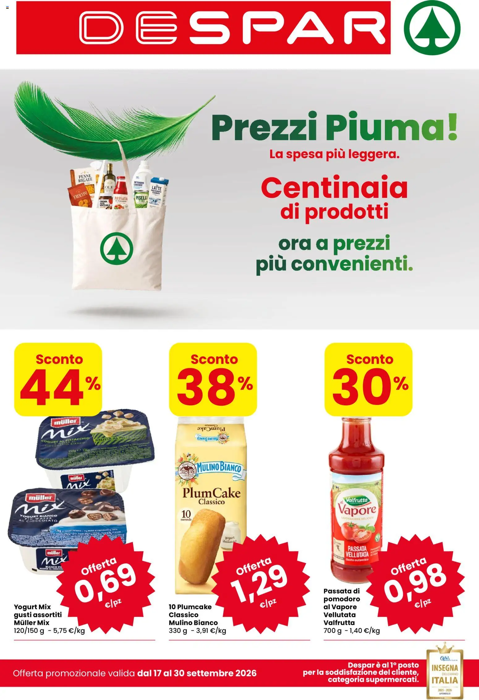 Volantino Despar del 17/09/2026 | Pagina: 1 | Prodotti: Pistacchio, Cioccolato, Olio, Plumcake