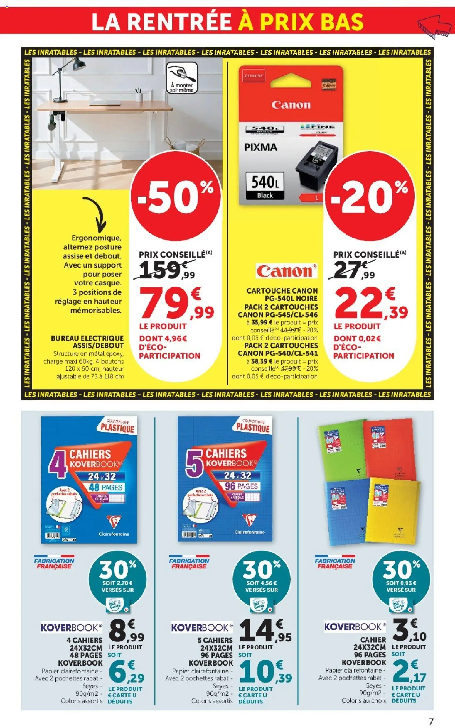 {H1} | Page: 7 | Produits: Bureau, Couverture, Cahiers, Cartouche