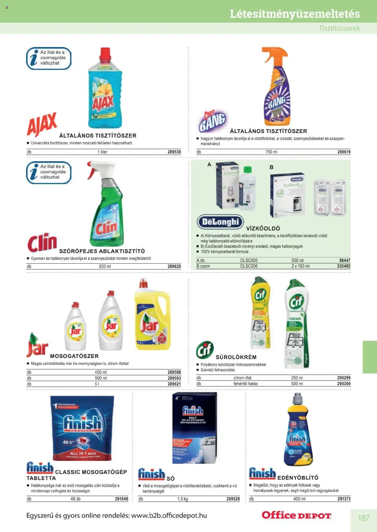Office Depot akciós ujság - amely érvényes a következő dátumtól: 2025.04.10. | Oldal: 187 | Termékek: Mosogatógép, Tabletta, Mosogatószer, Só