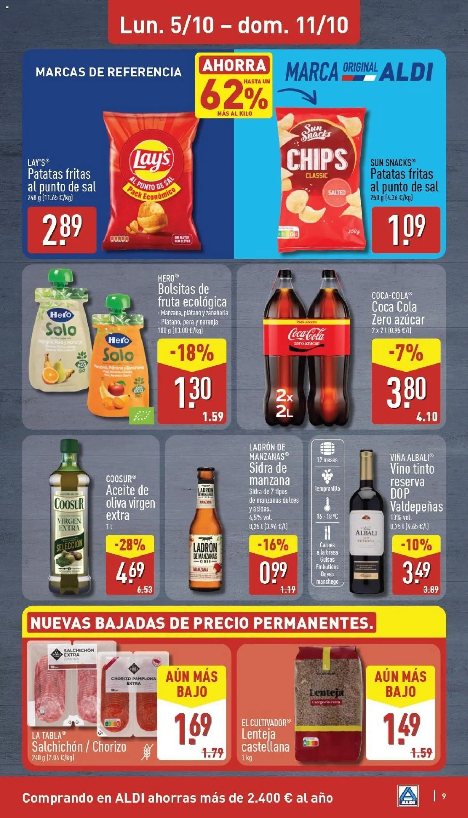 Aldi folleto Península │ válido desde el 05/10/2026 | Página: 9 | Productos: Manzanas, Zanahoria, Embutidos, Coca-Cola