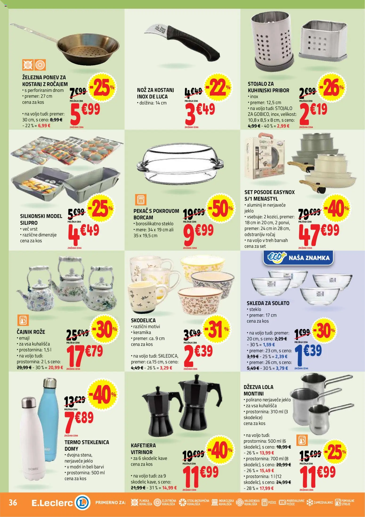 Novi E.leclerc katalog ponudbe – veljaven od 07.10.2026 | Stran: 36 | Izdelki: Steklenica, Pribor, Nož, Cajnik