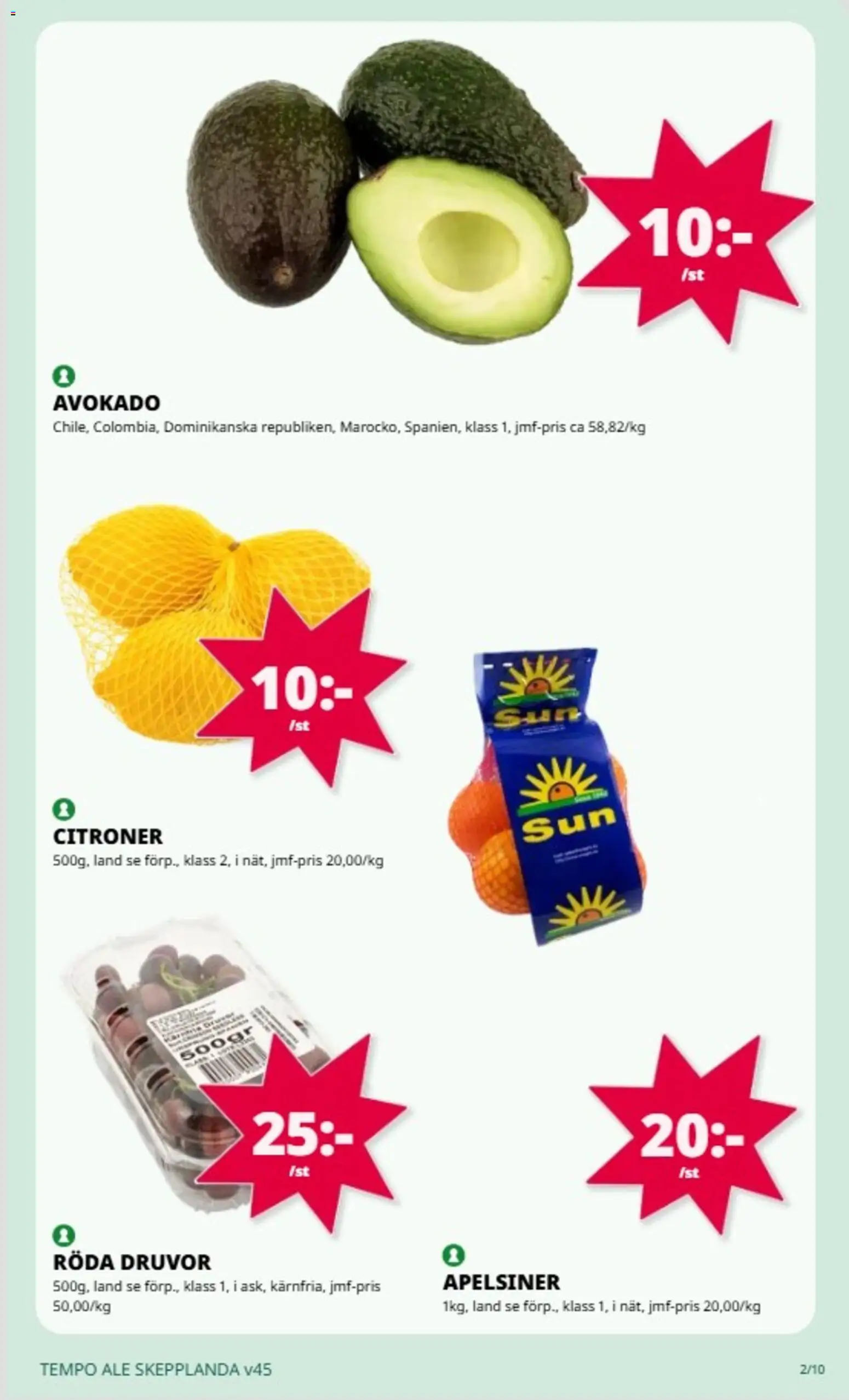 Tempo reklamblad aktuell från 02/11/2026 | Sida: 2 | Produkter: Avokado, Apelsiner, Citroner