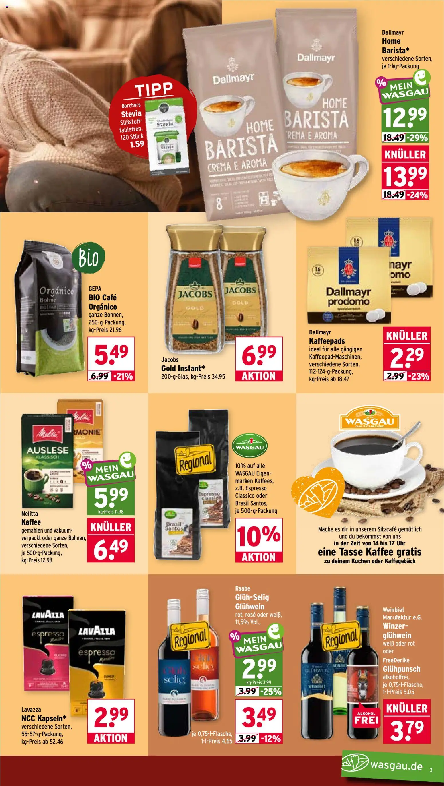 Wasgau Prospekt – gültig ab 12.10.2026 | Seite: 3 | Produkte: Melitta, Lavazza, Bäckerei, Kuchen