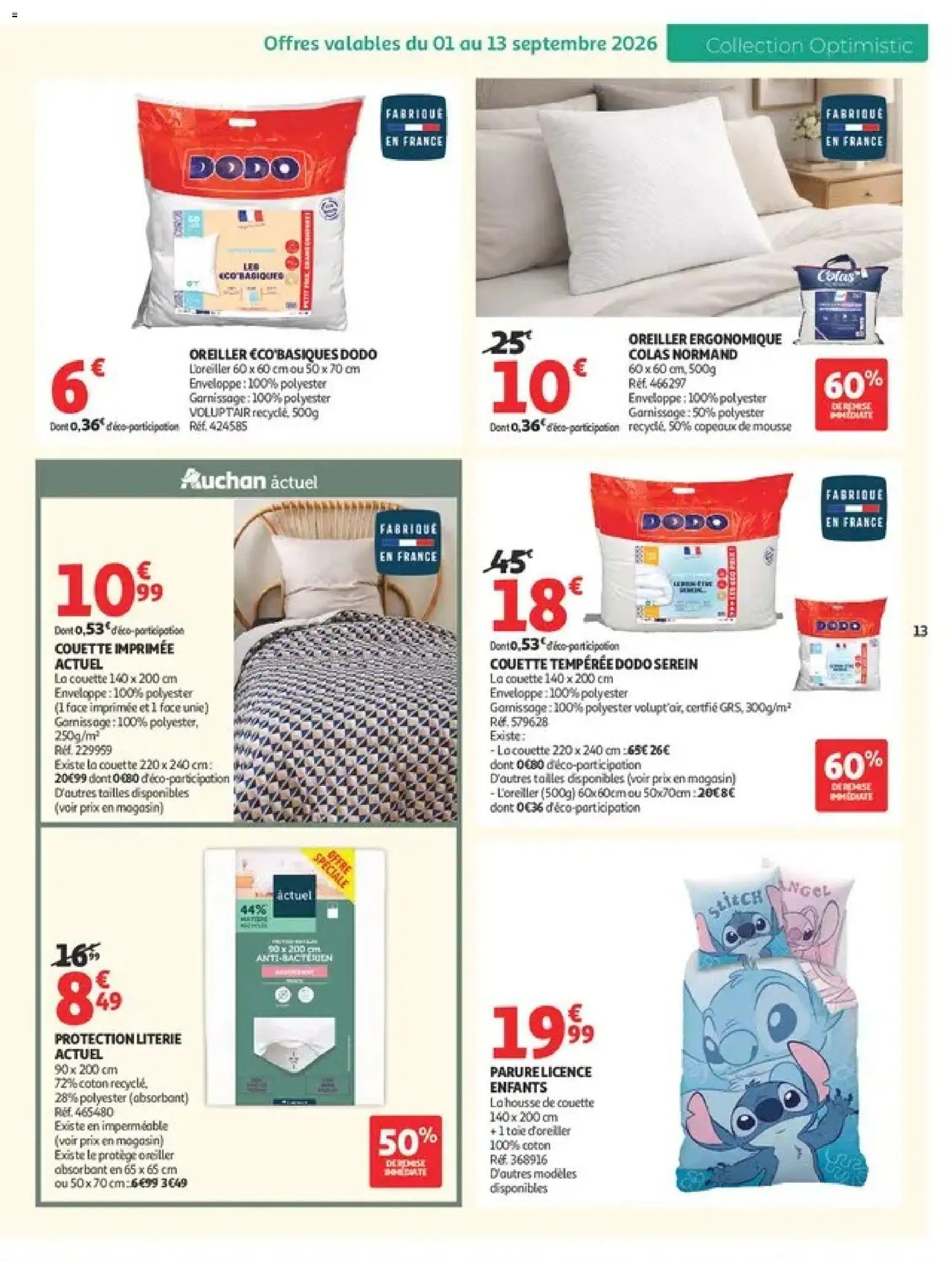 {H1} | Page: 13 | Produits: Taie d'oreiller, Mousse, Oreiller, Couette imprimée