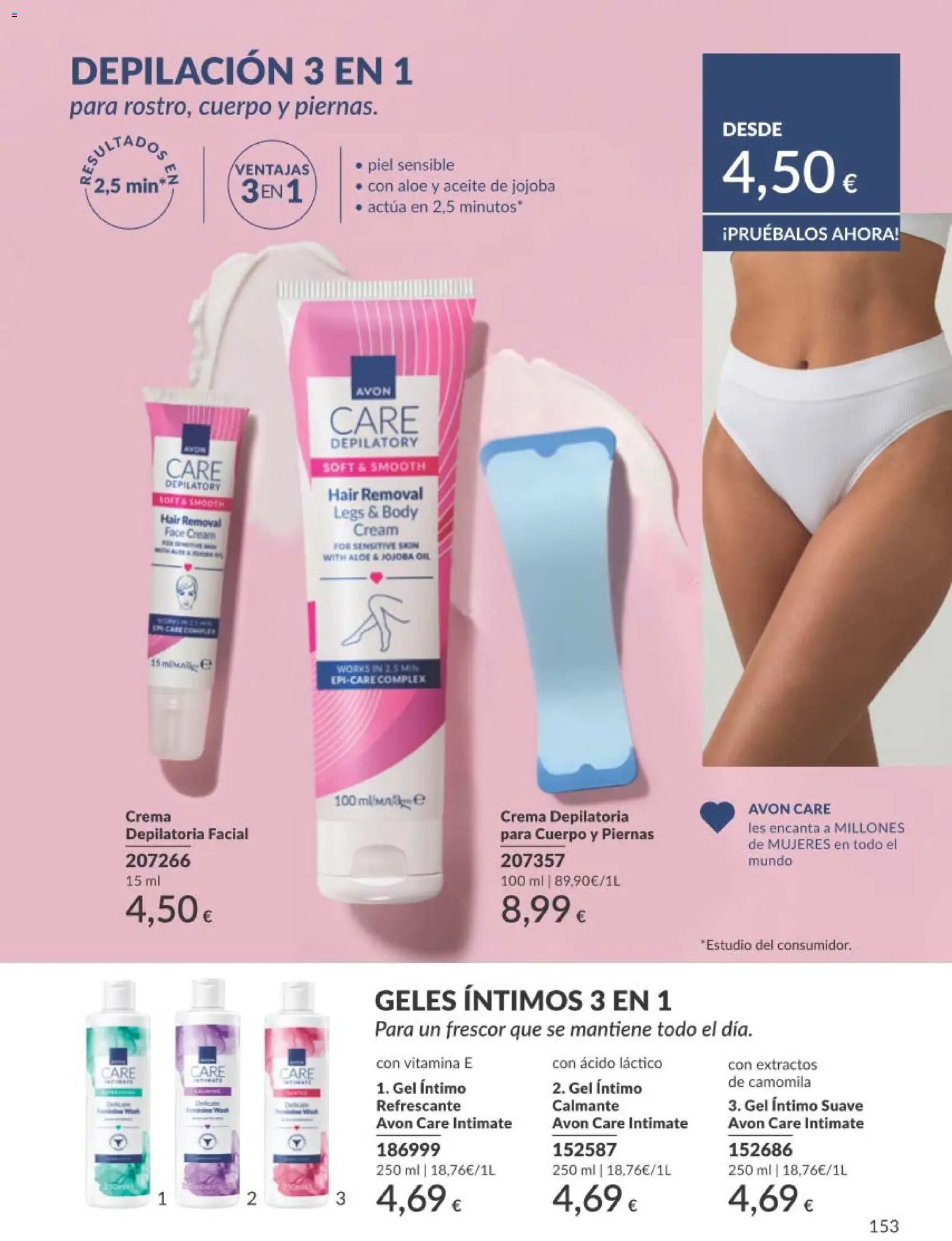 Catálogo AVON campaña 8 │ válido desde el 01/08/2026 | Página: 153 | Productos: Crema depilatoria, Crema, Aceite de jojoba, Body