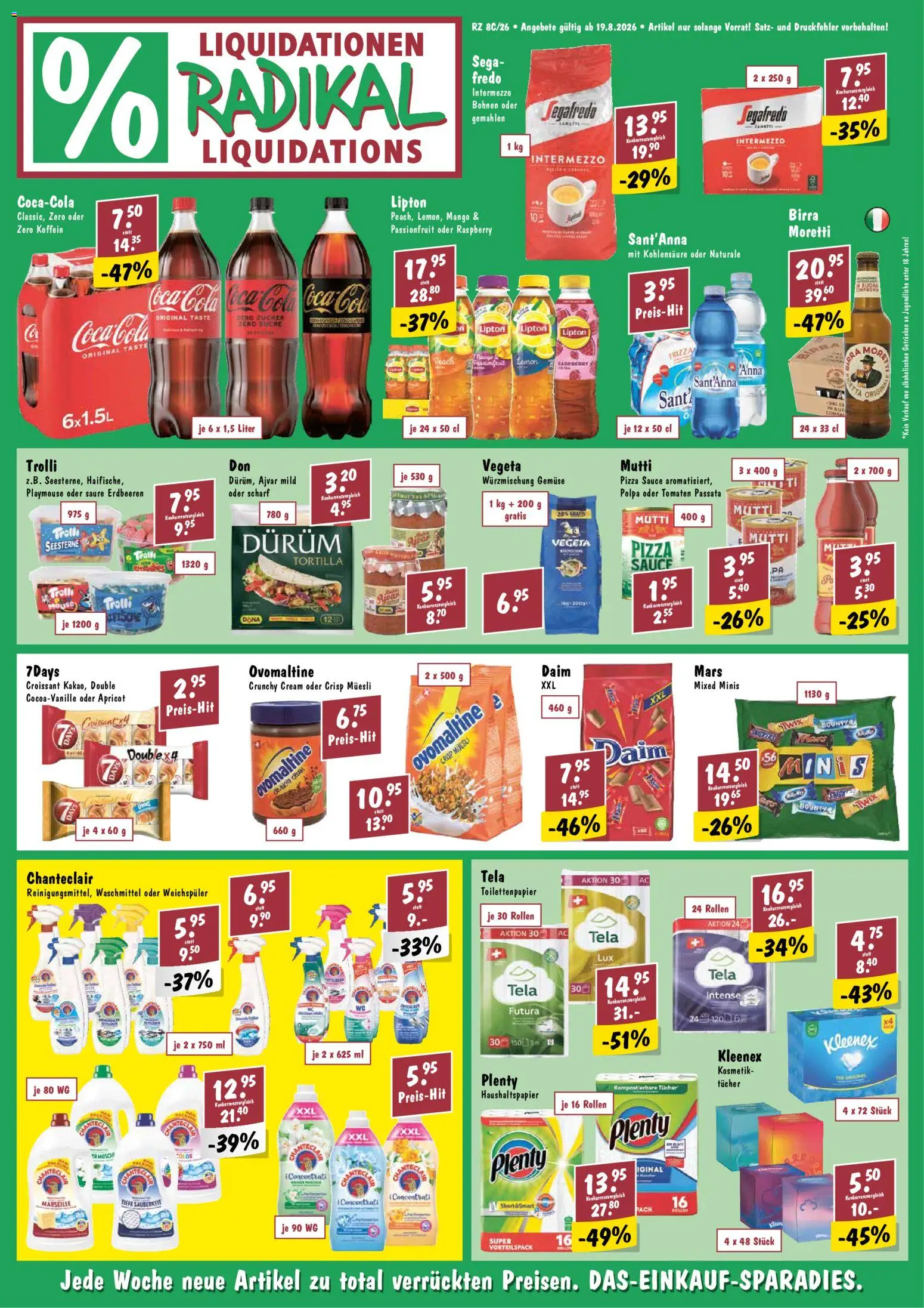 Radikal aktionen – gültig ab 19.08.2026 | Seite: 1 | Produkte: Coca Cola, Waschmittel, Mango, Toilettenpapier