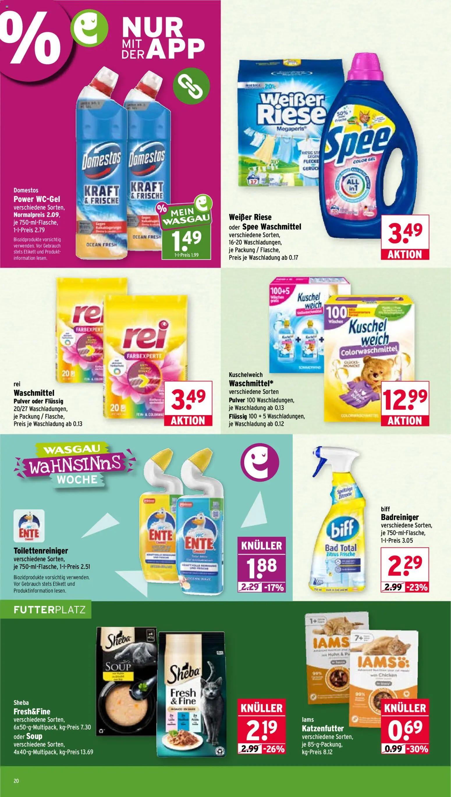 Wasgau Prospekt – gültig ab 27.07.2026 | Seite: 20 | Produkte: Sheba, Kuschelweich, Spee, Waschmittel