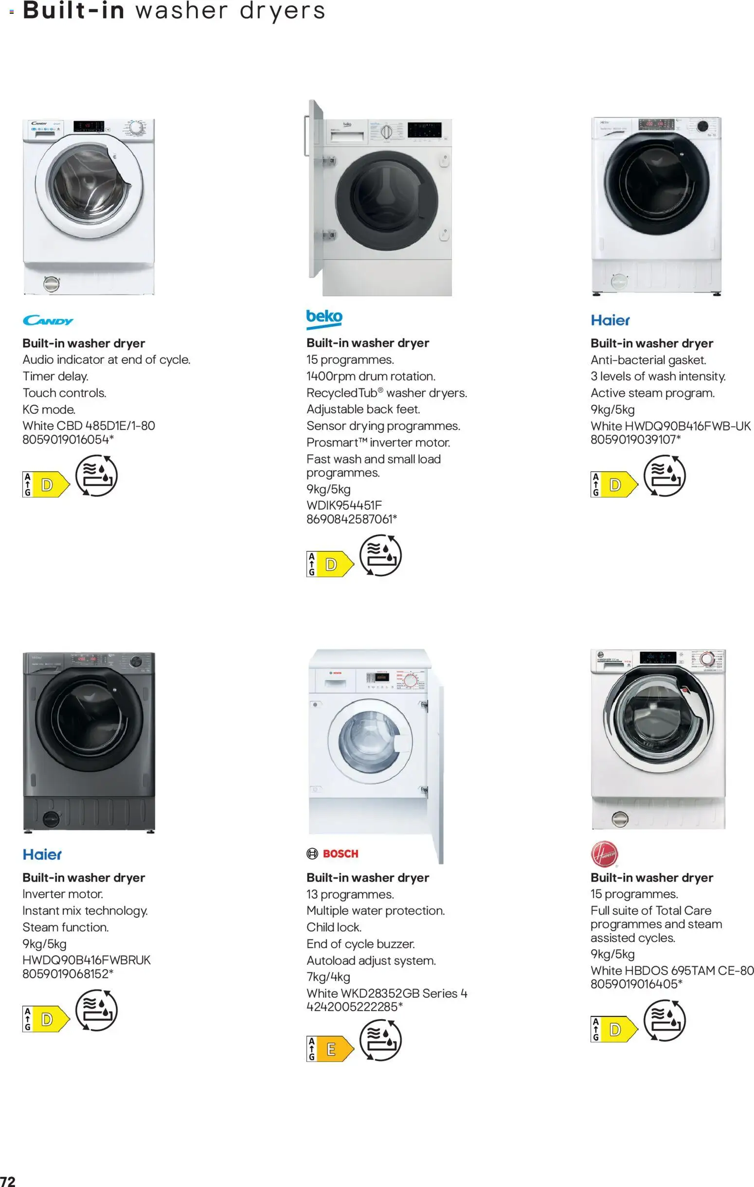 {H1} | Page: 72 | Products: Washer dryer, Audio, Dryer