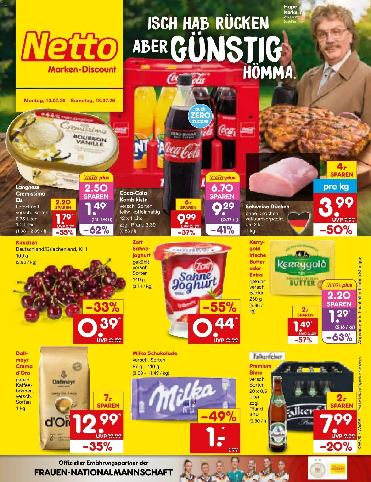 Netto Marken-Discount Prospekt Ludwigshafen-Edigheim – gültig ab 13.07.2026 | Seite: 1 | Produkte: Langnese, Kirschen, Vanille, Sahne