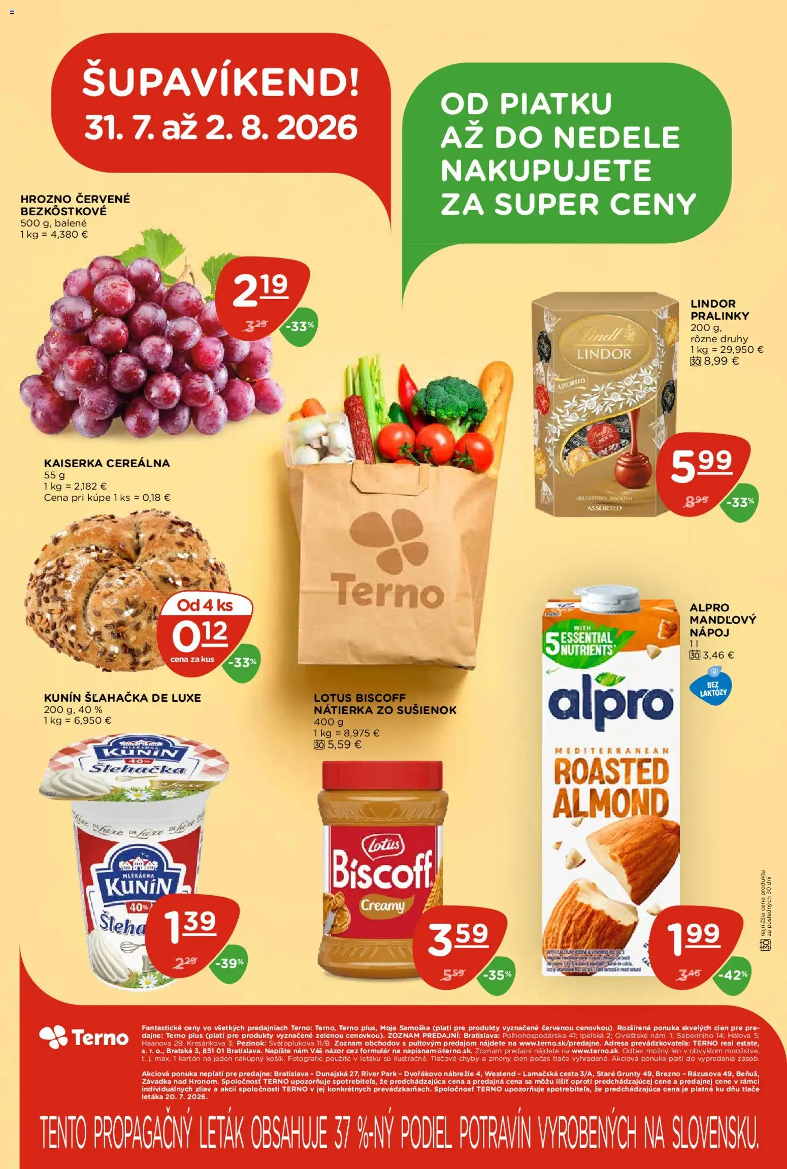 Nové Terno akcie – leták je platný od 30.07.2026 | Strana: 28 | Produkty: Lindor, Nátierka, Alpro, Šľahačka