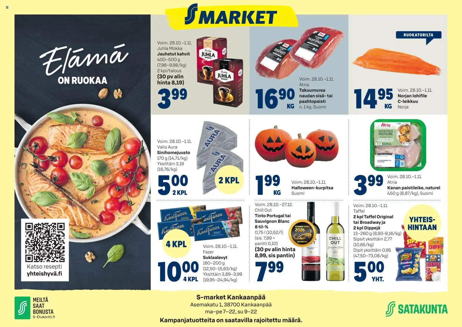 S-market tarjoukset Kankaanpää – voimassa 28/10/2026 alkaen | Sivu: 1 | Tuotteet: Juhla Mokka, Suklaalevyt, Viini