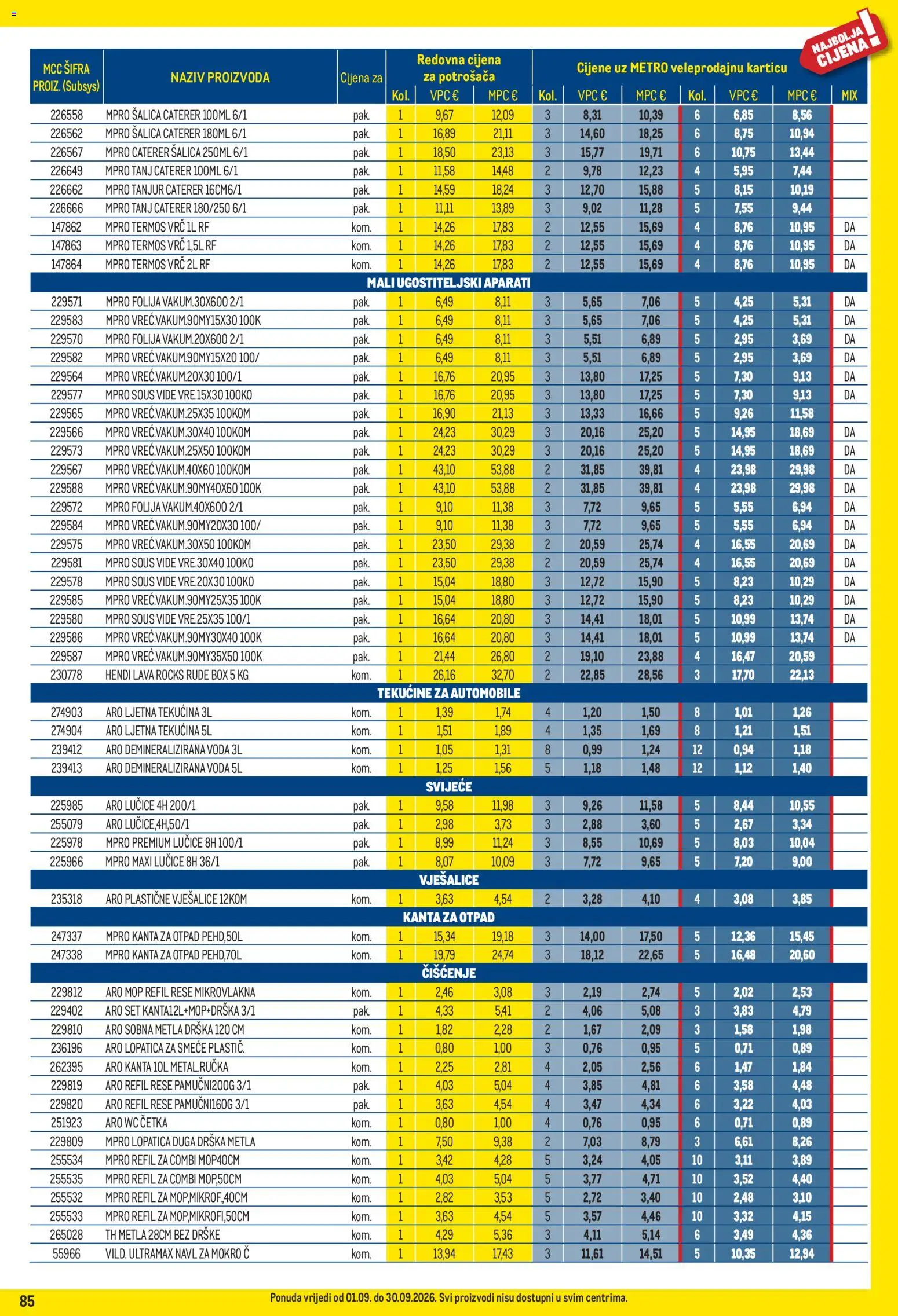 Metro katalog | vrijedi od 01.09.2026 | Stranica: 85 | Proizvodi: Folija, Četka, Svijeće, Vješalice