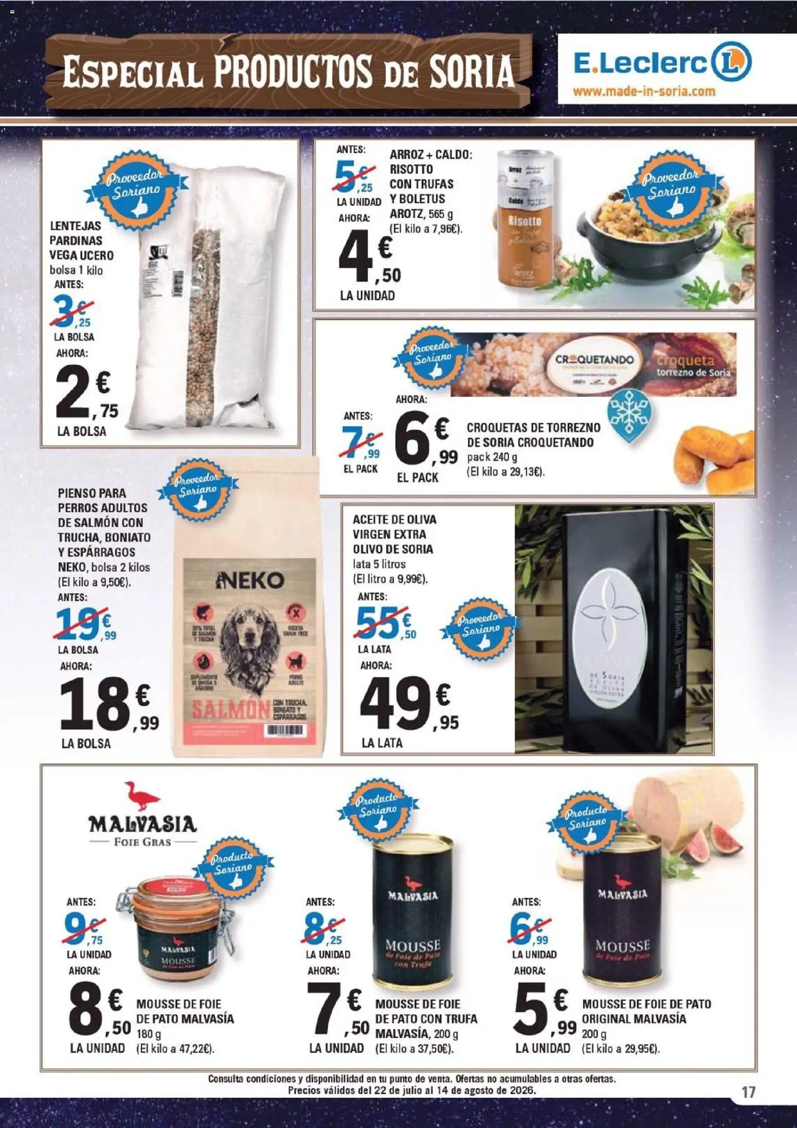 E.Leclerc Soria │ válido desde el 22/07/2026 | Página: 17 | Productos: Aceite, Arroz, Νερό καρύδας, Croquetas