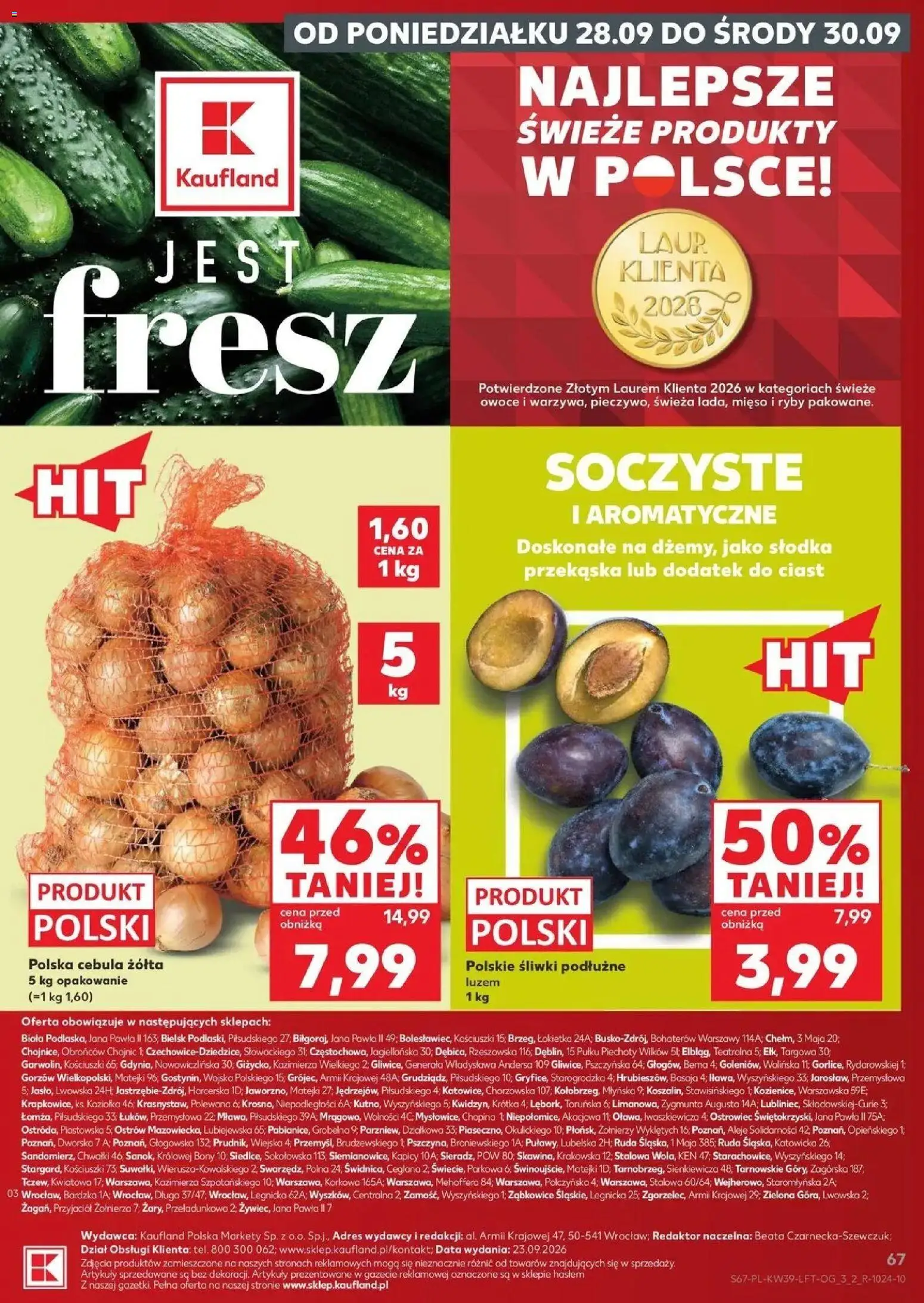 Kaufland gazetka od 24.09.2026 | Strona: 67 | Produkty: Mięso, Śliwki, Ryby, Owoce